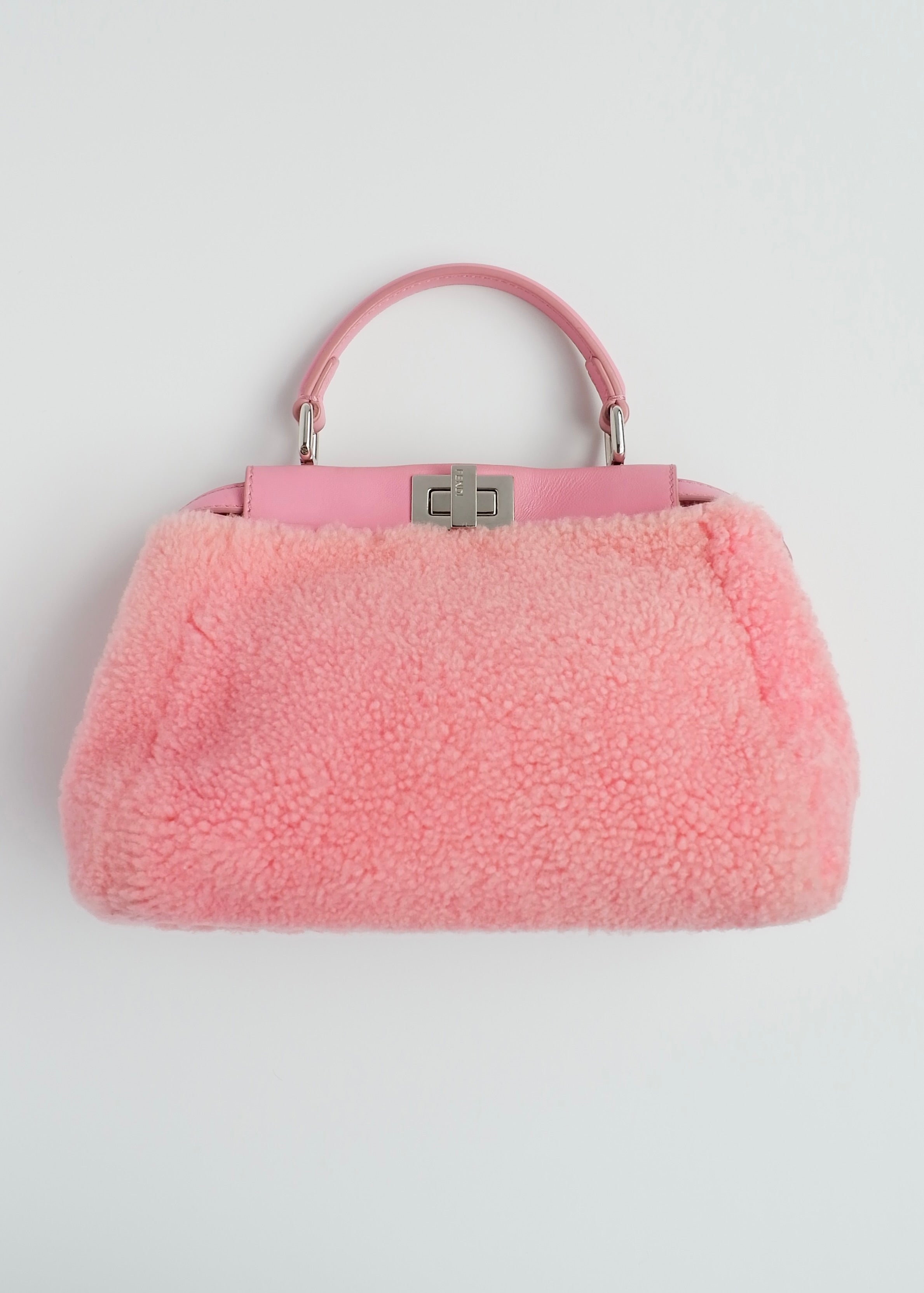 Authentic Preowned Fendi Pink Shearling and Leather Small Peekaboo Bag