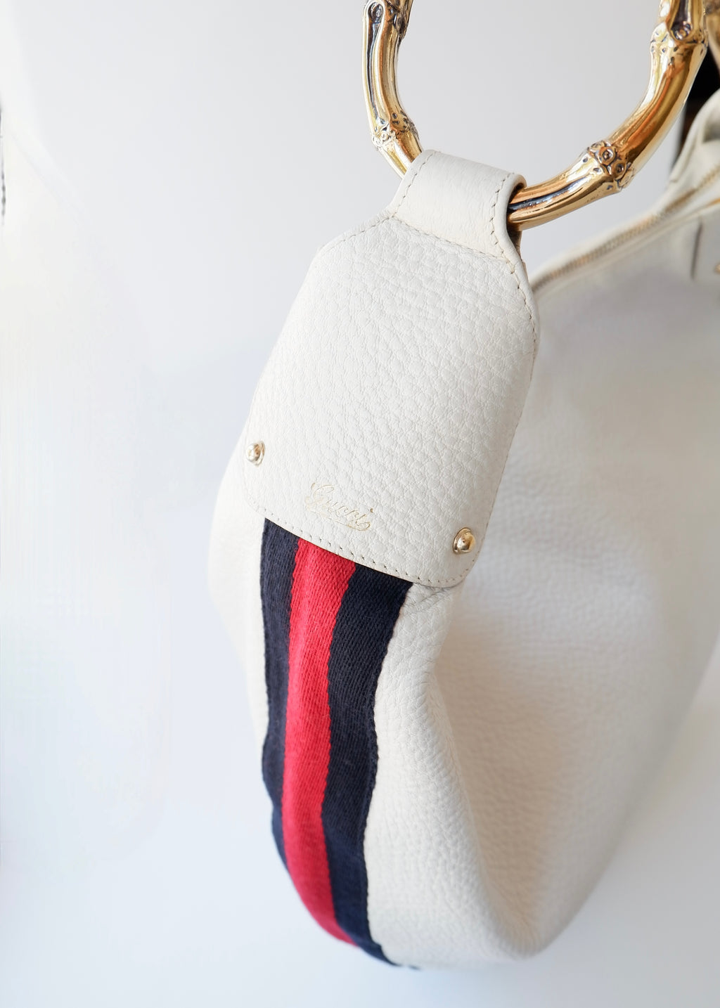 Preowned Gucci White Leather Sherry Line Hobo Shoulder Bag
