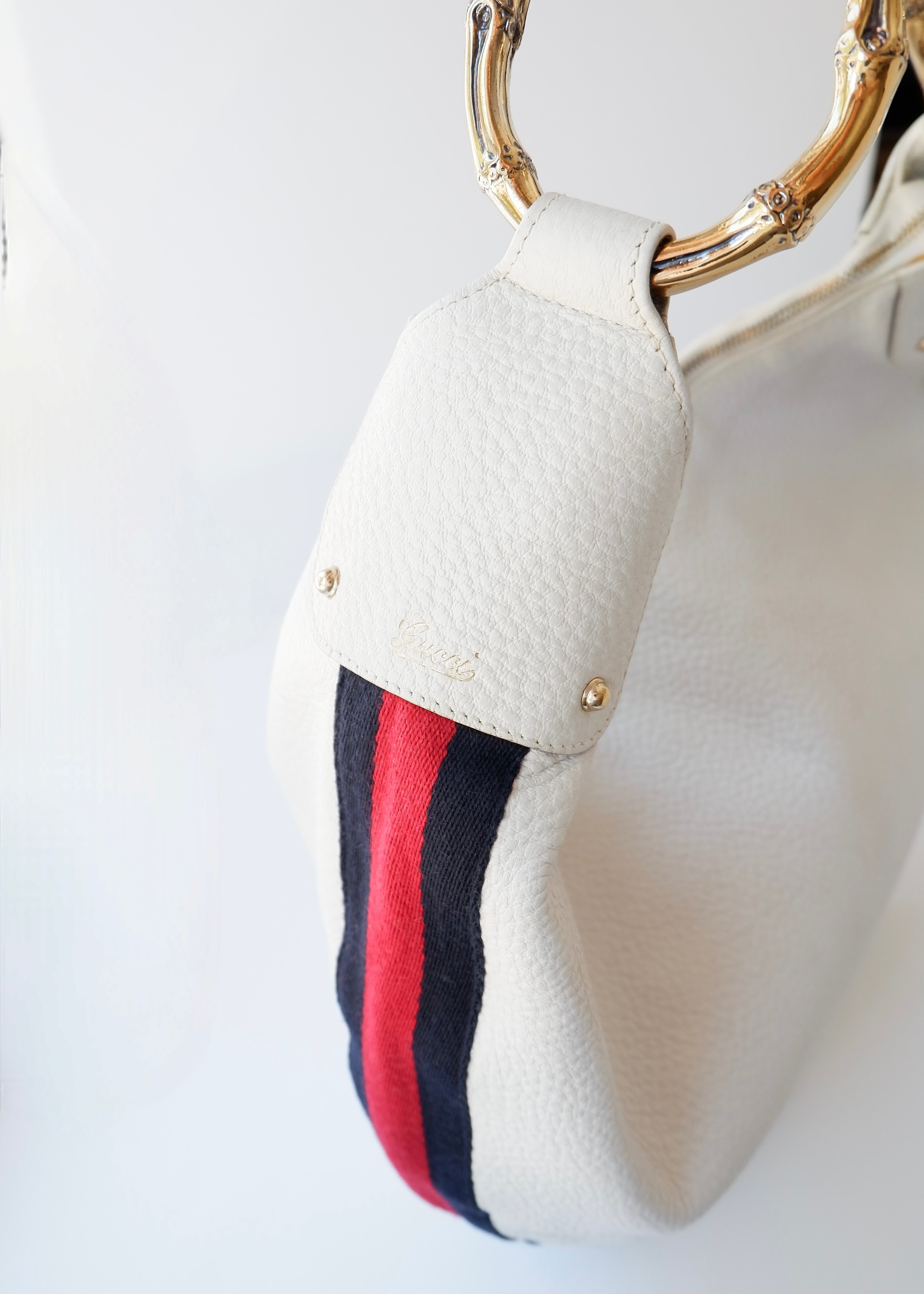 Preowned Gucci White Leather Sherry Line Hobo Shoulder Bag