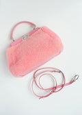 Authentique sac Fendi Peekaboo petit modèle en shearling rose et cuir, d'occasion