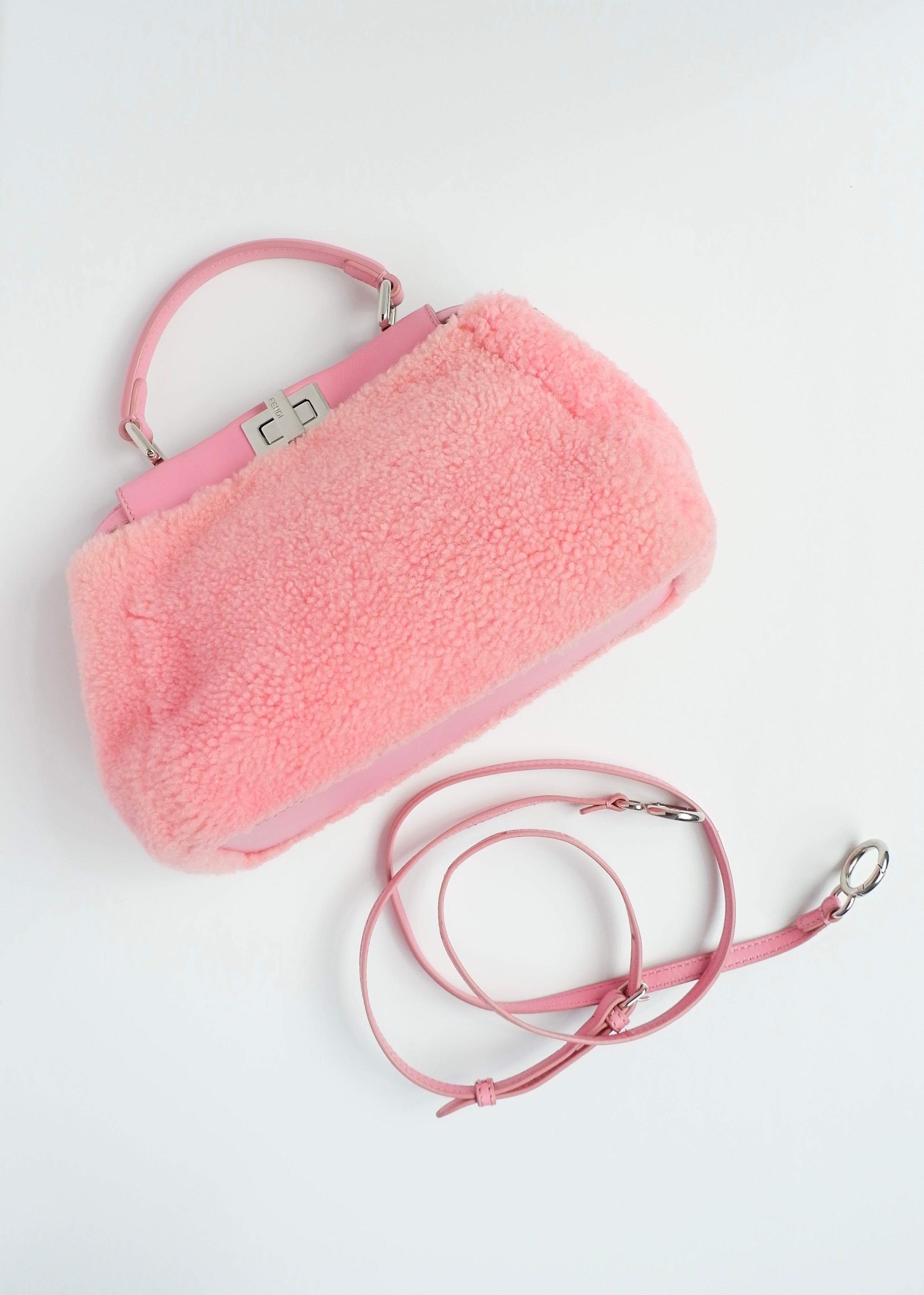 Authentic Preowned Fendi Pink Shearling and Leather Small Peekaboo Bag