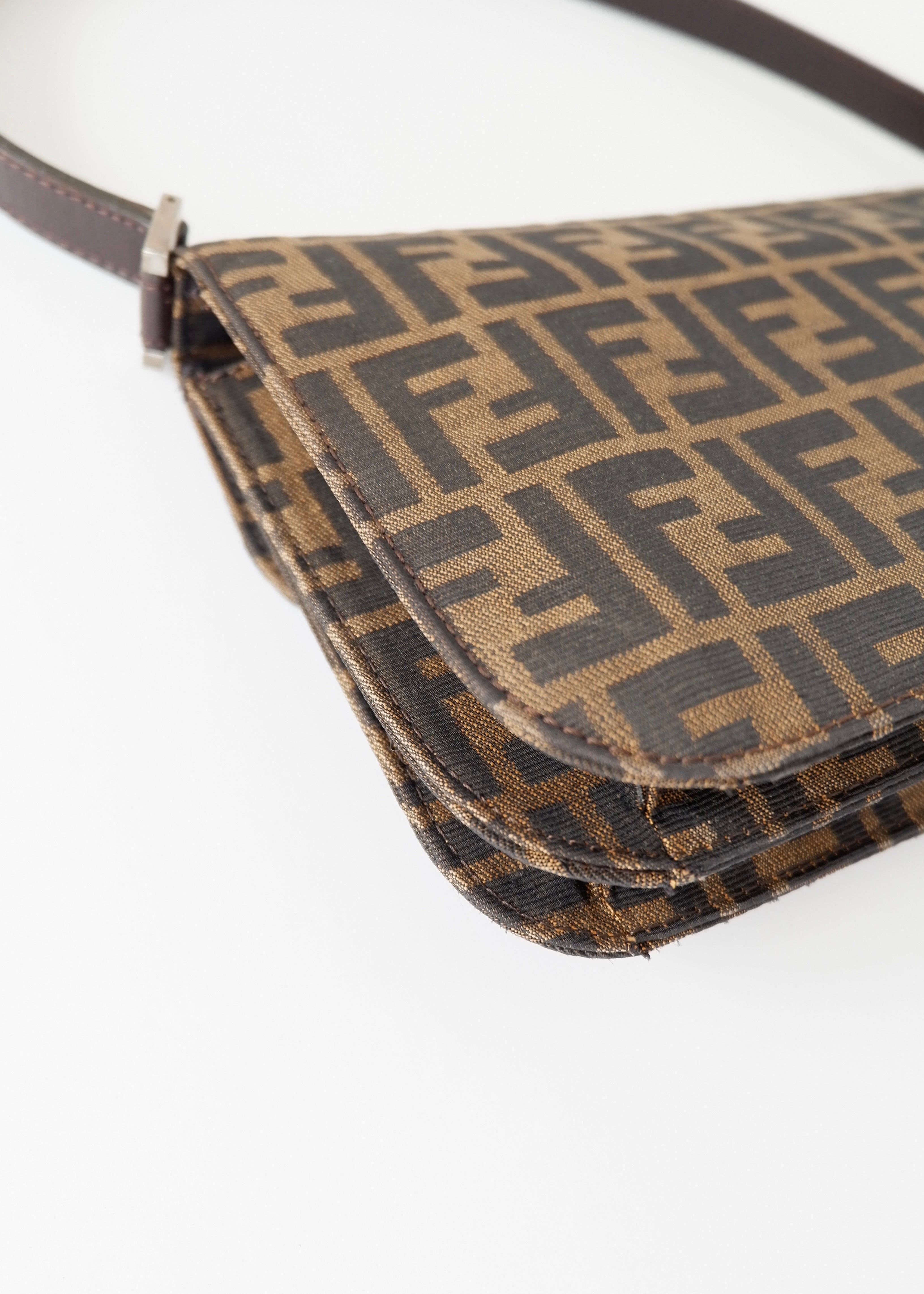 Authentic Preowned Vintage Fendi Brown Zucca Shoulder Bag