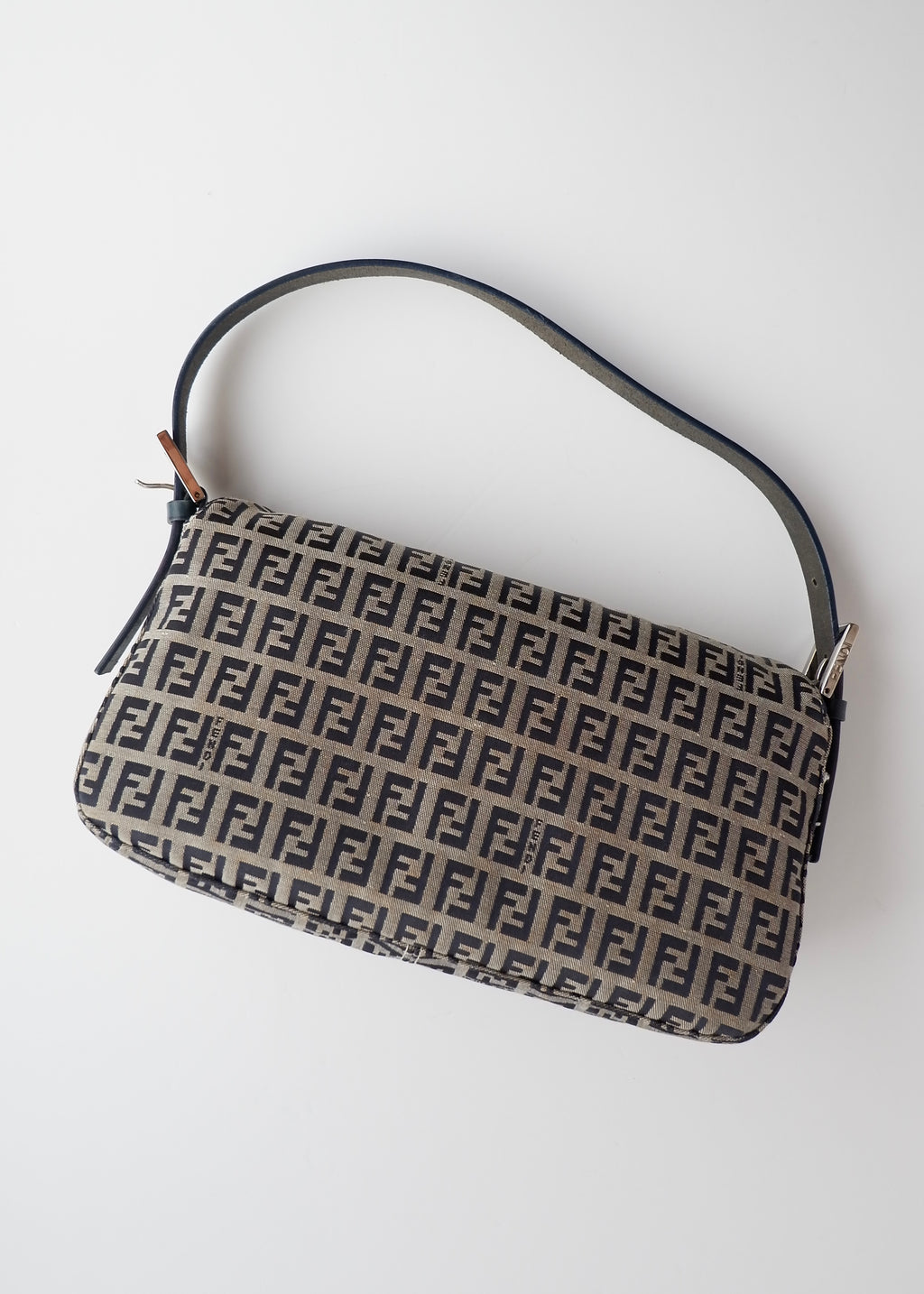 Authentic Preowned Fendi Navy Zucchino Baguette Shoulder