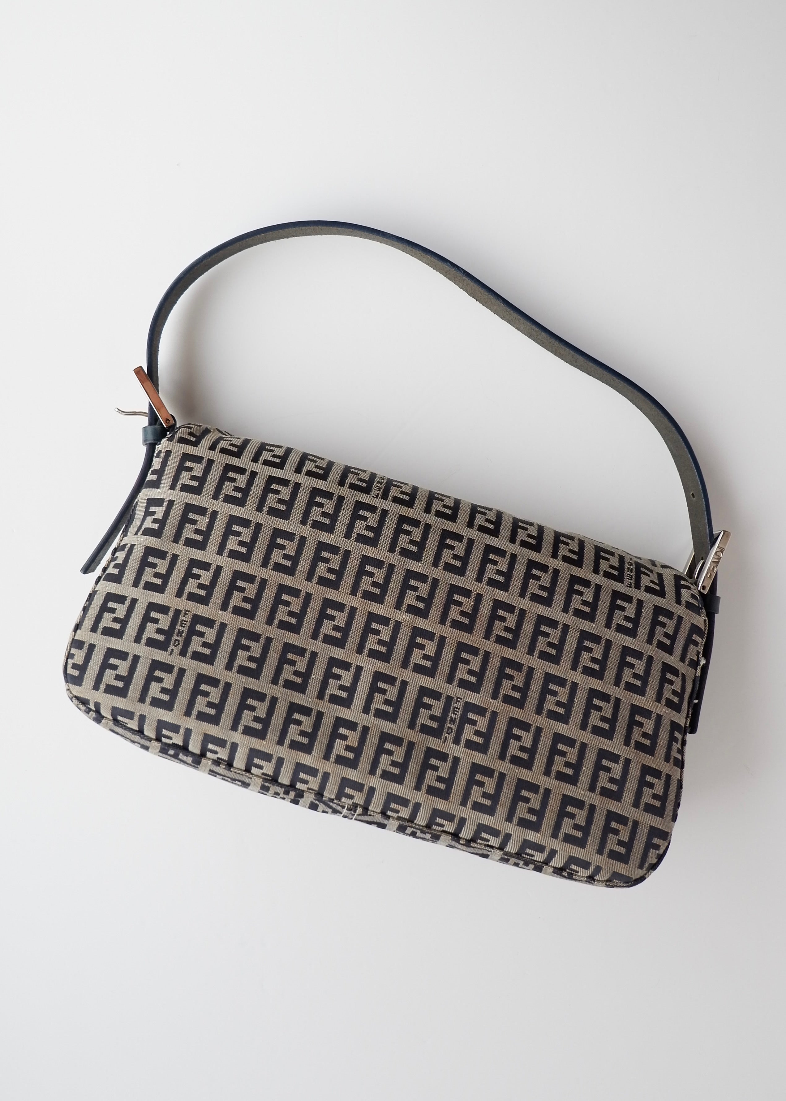 Authentic Preowned Fendi Navy Zucchino Baguette Shoulder