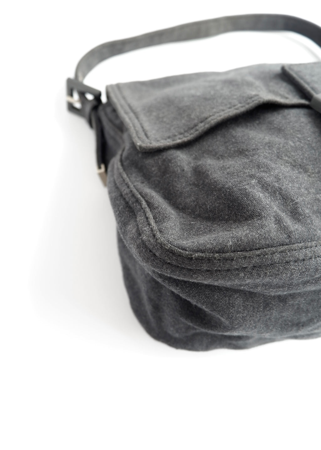 Authentic Preowned Fendi Dark Grey Cotton Mamma Baguette Shoulder Bag