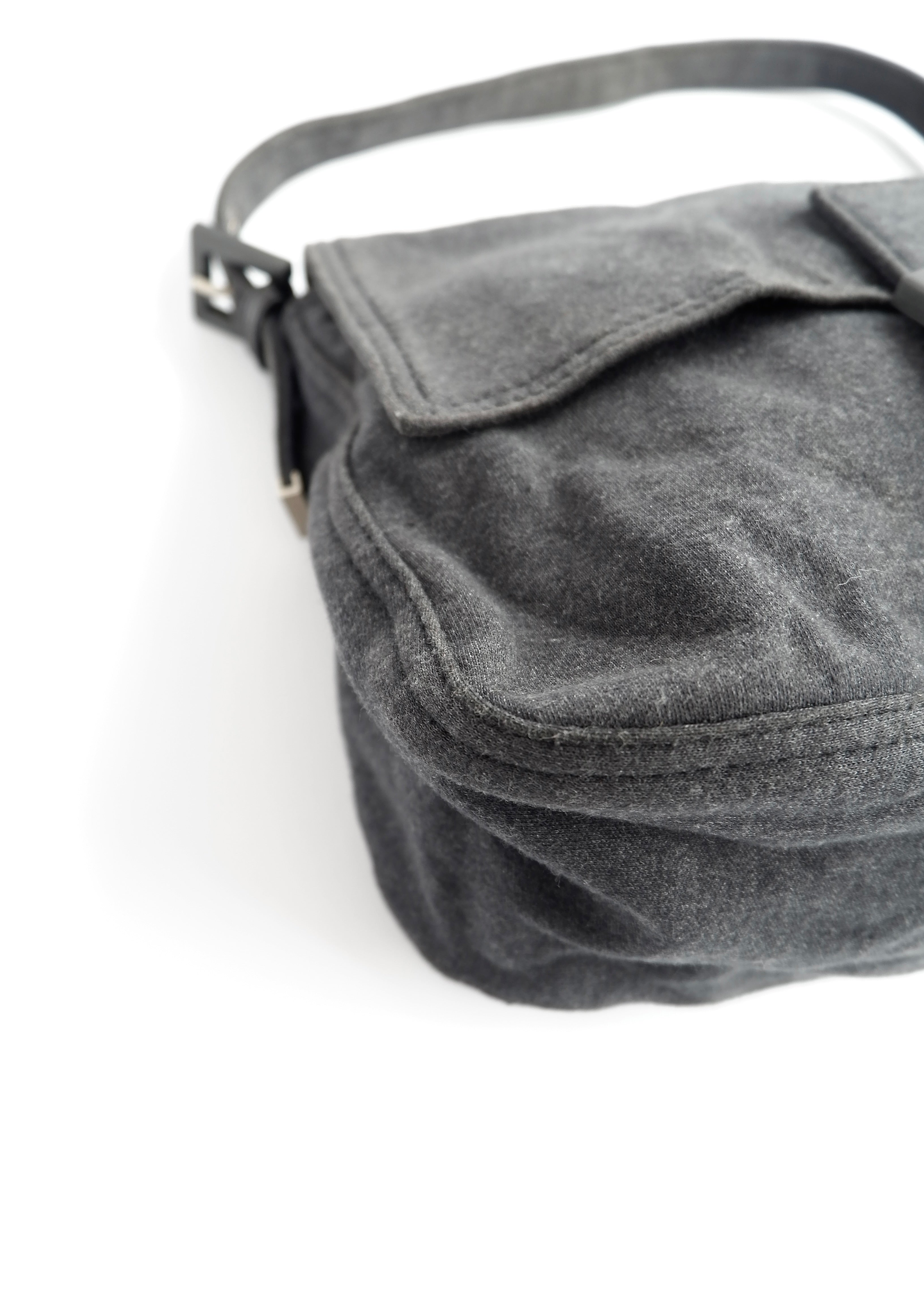 Authentic Preowned Fendi Dark Grey Cotton Mamma Baguette Shoulder Bag