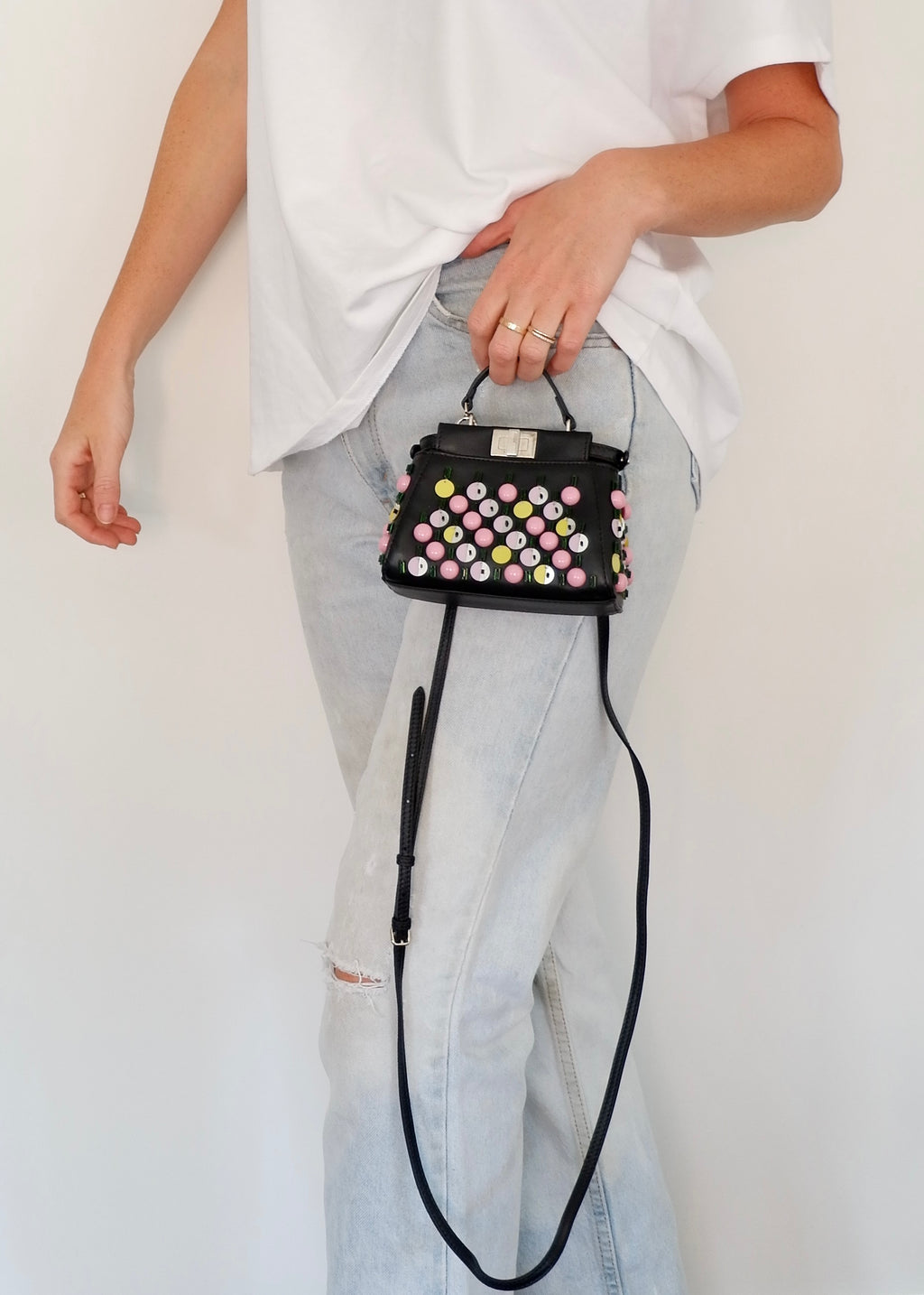 Authentic Preowned Fendi Black Multi Color Beaded Micro Peekaboo handbag