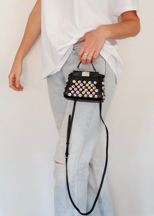 Sac à main Fendi Micro Peekaboo perlé multicolore noir authentique d'occasion
