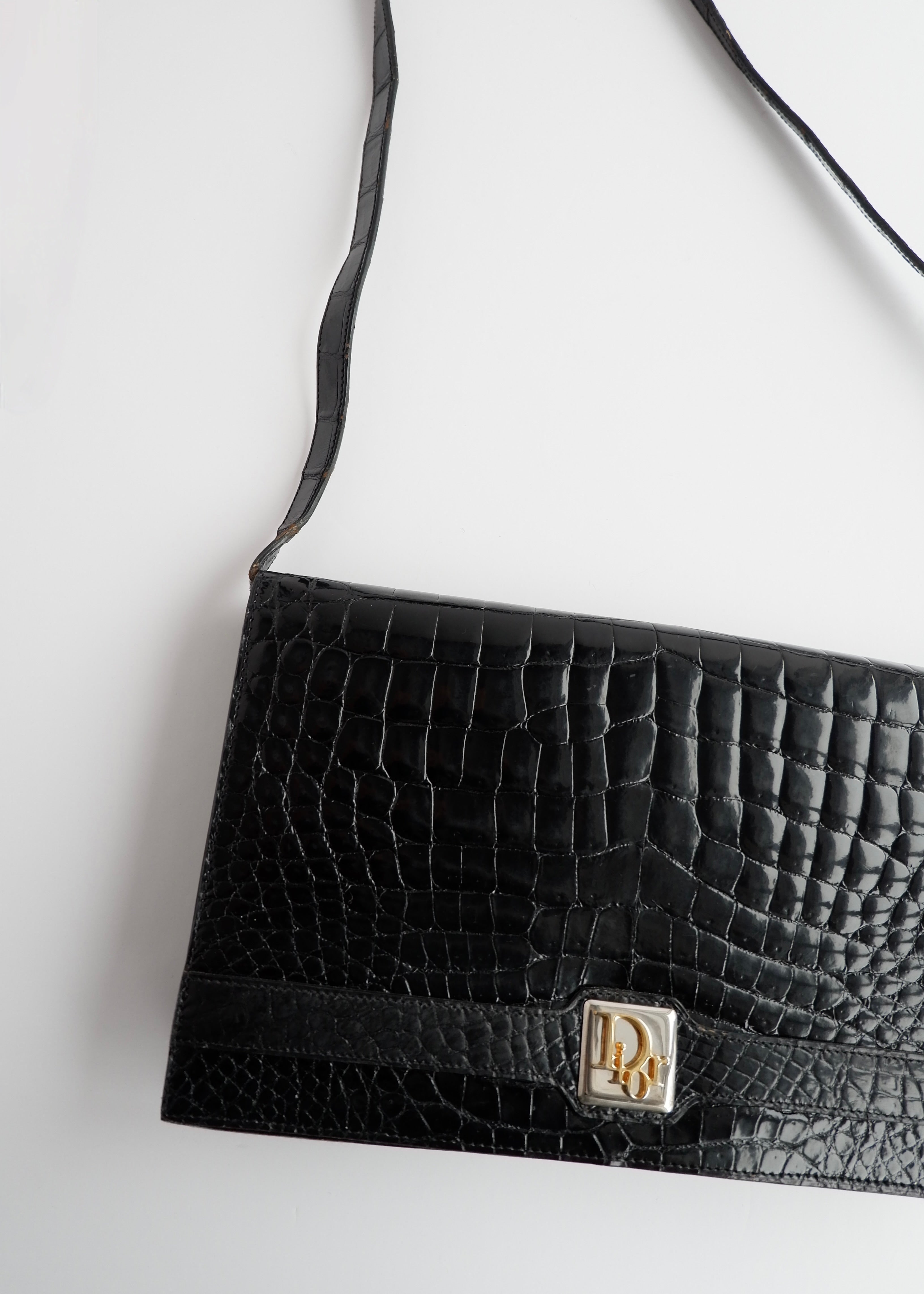 Authentic Preowned Vintage Dior Black Patent Leather Shoulder Bag