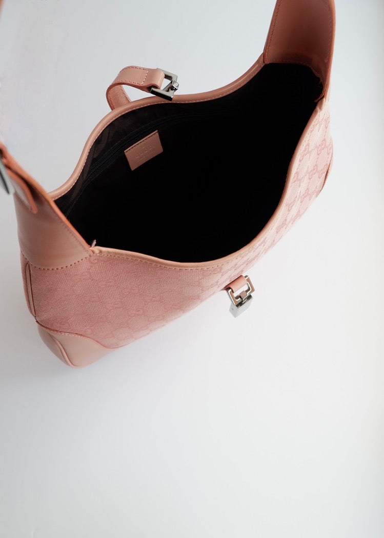 Authentic Preowned Gucci Pink GG Canvas/Leather Jackie Shoulder Bag