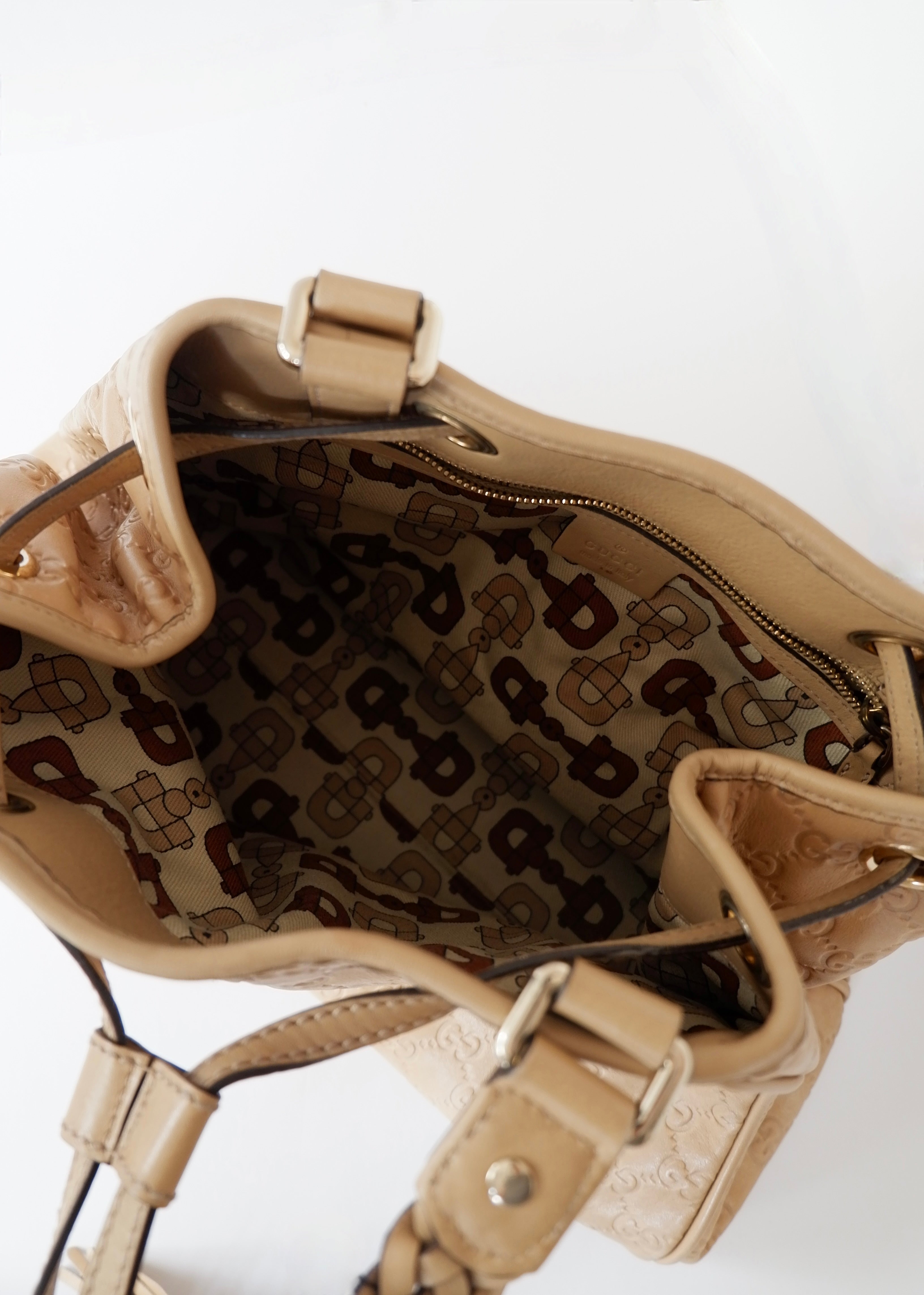 Authentic Preowned Gucci Beige Leagther Guccissima Peggy Tassel Shoulder Bag