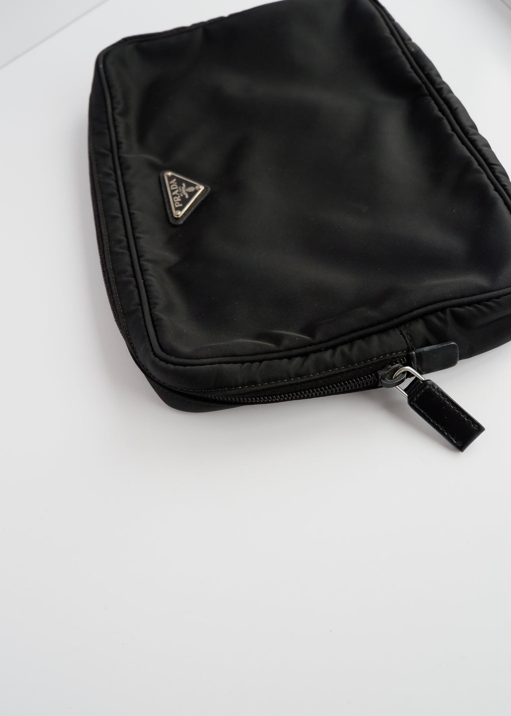 Authentic Preowned Prada Black Nylon/ Leather Hand Pouch