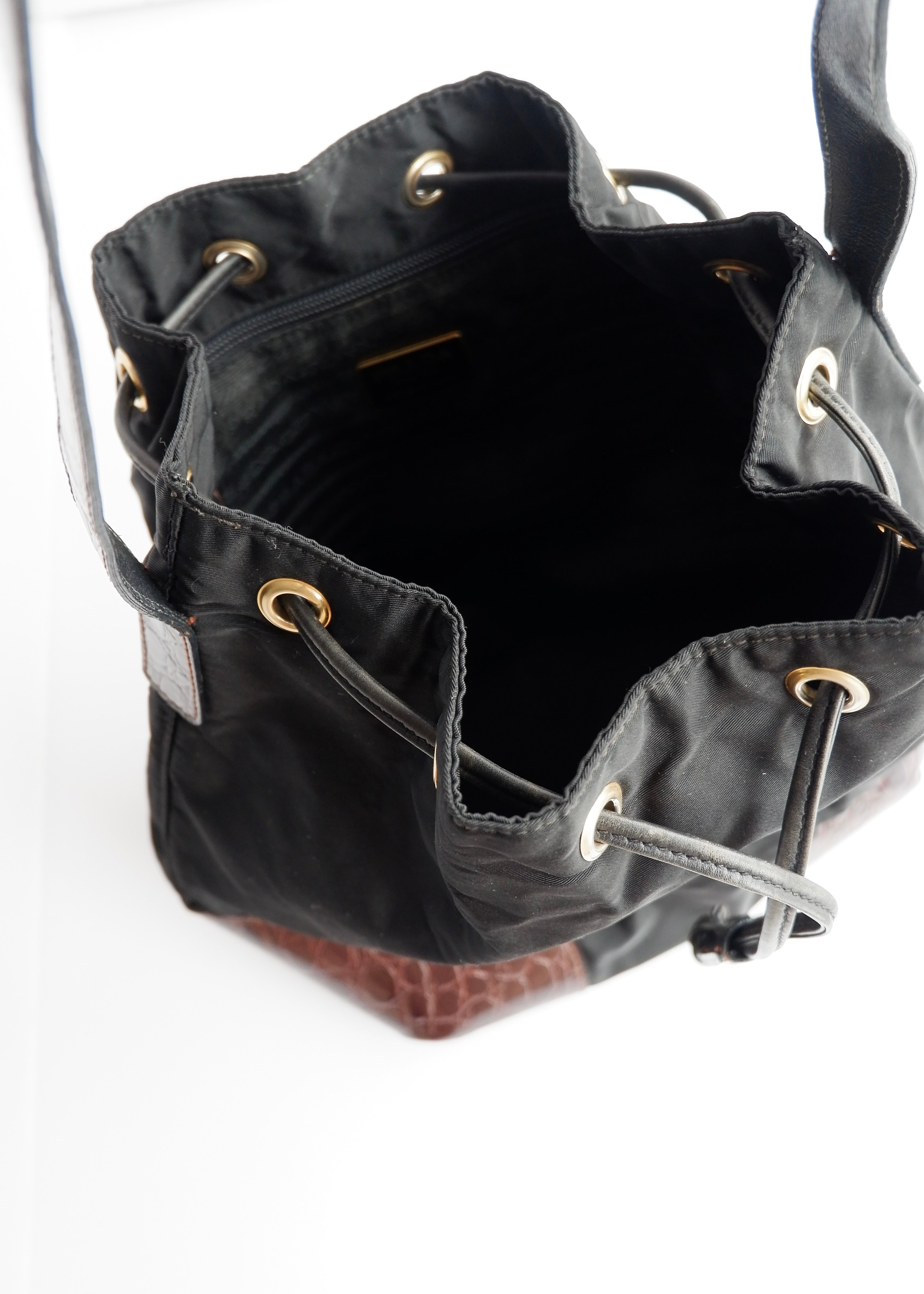 Authentic Preowned Prada Black/Brown Nylon/Leather Bucket Shoulder Bag
