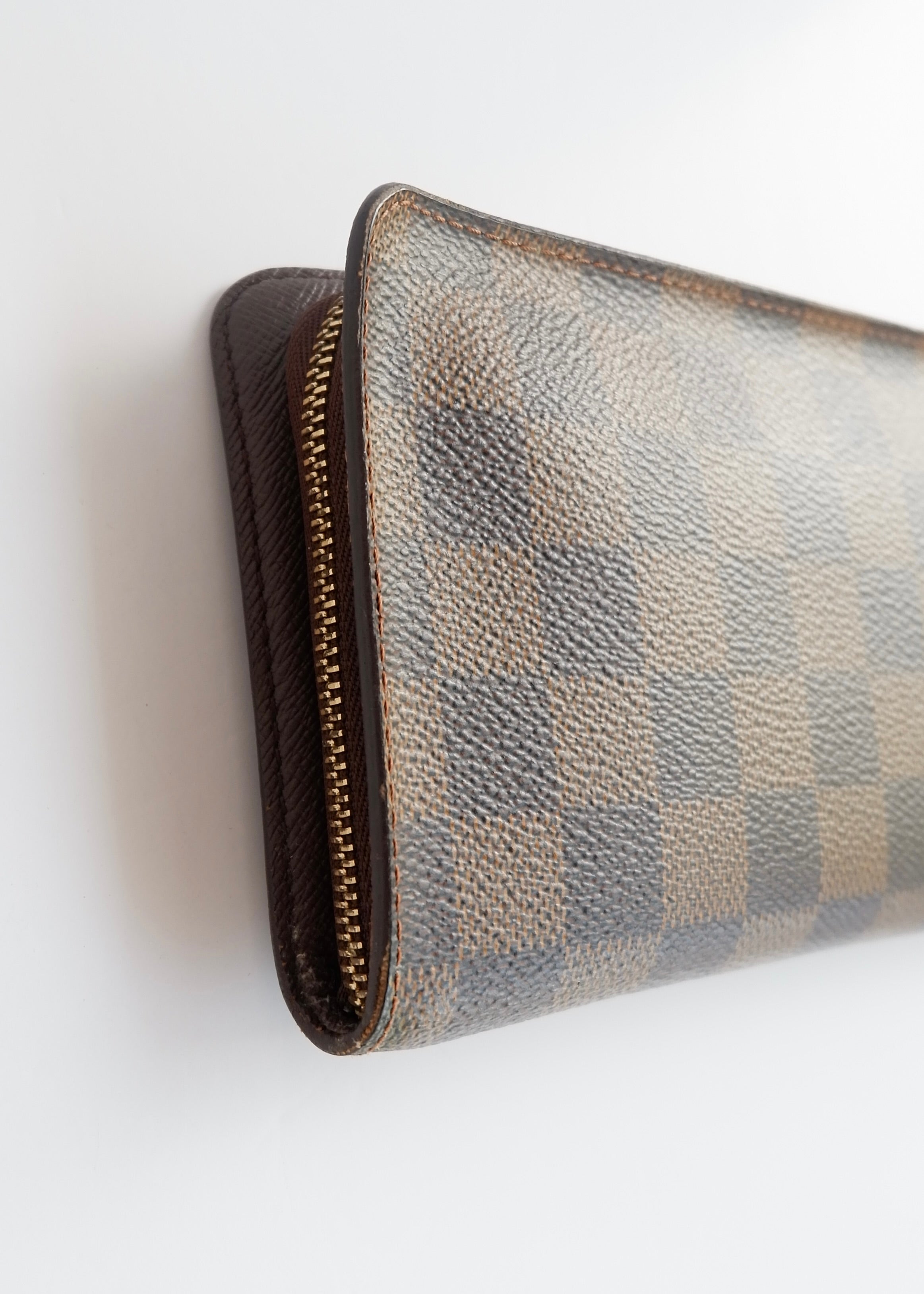 Preowned Louis Vuitton Brown Damier Ebene Long Zip Around Wallet