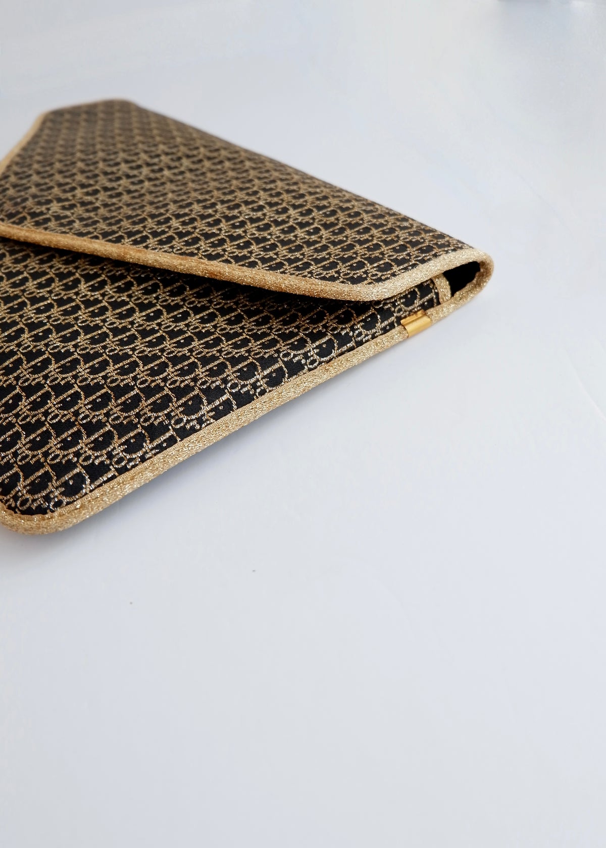 Preowned Vintage Christian Dior Navy/ Gold Fabric Pouch