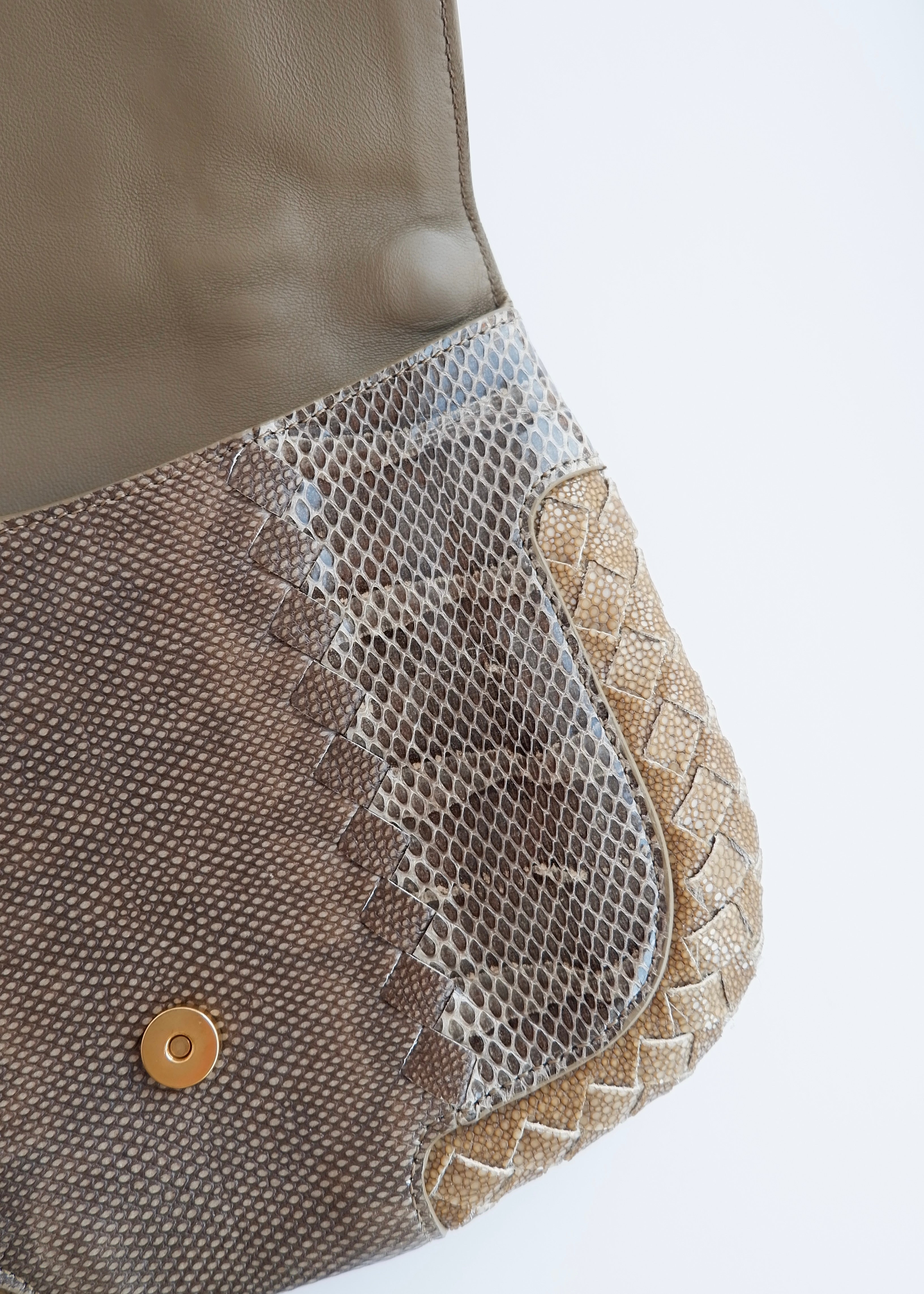 Sac à main en cuir embossé marron/beige Bottega Veneta d'occasion authentique