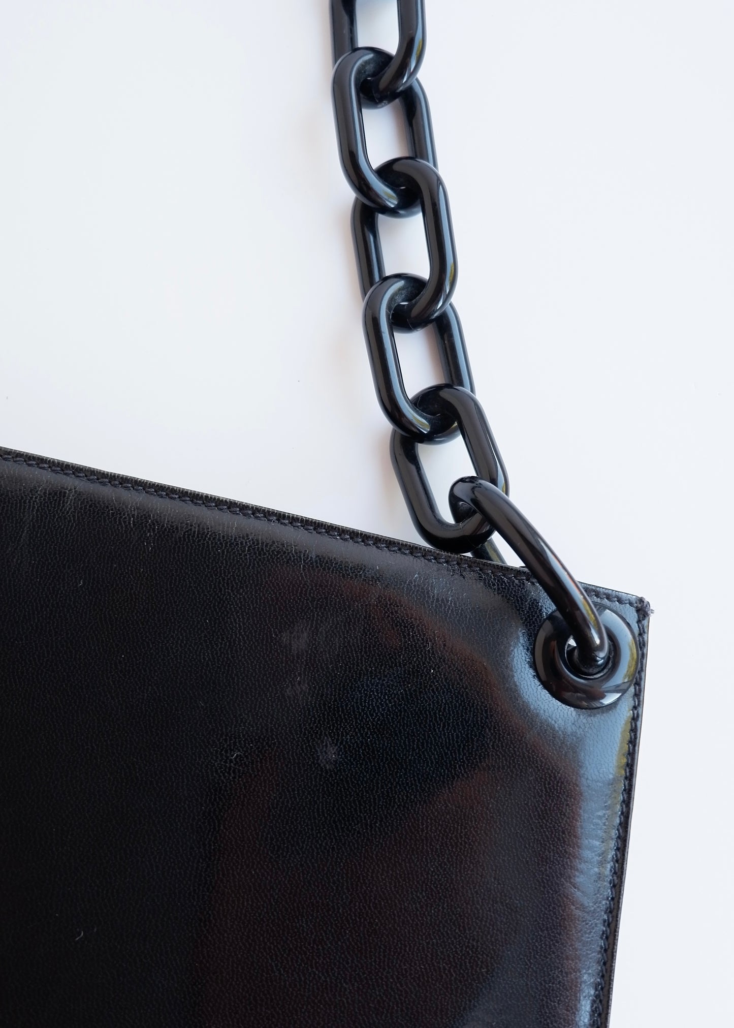 Authentic Preowned Vintage Prada Black Patent Leather Long Chain Shoulder Bag