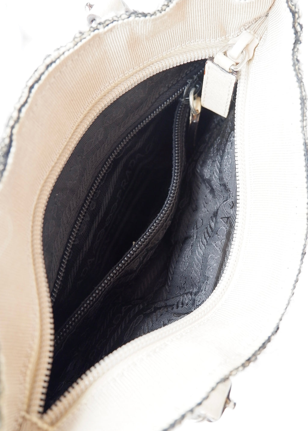 Preowned Prada Beige Tweed/ Leather Top Handle Bag