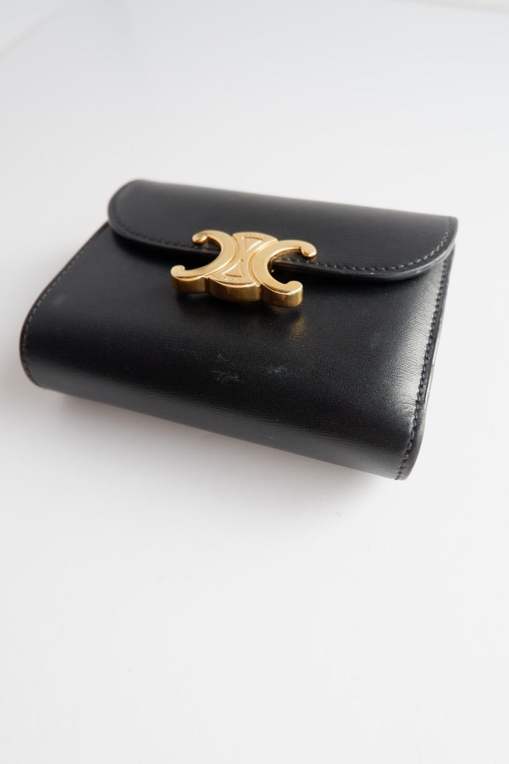 Portefeuille Celine Triomphe noir authentique d'occasion