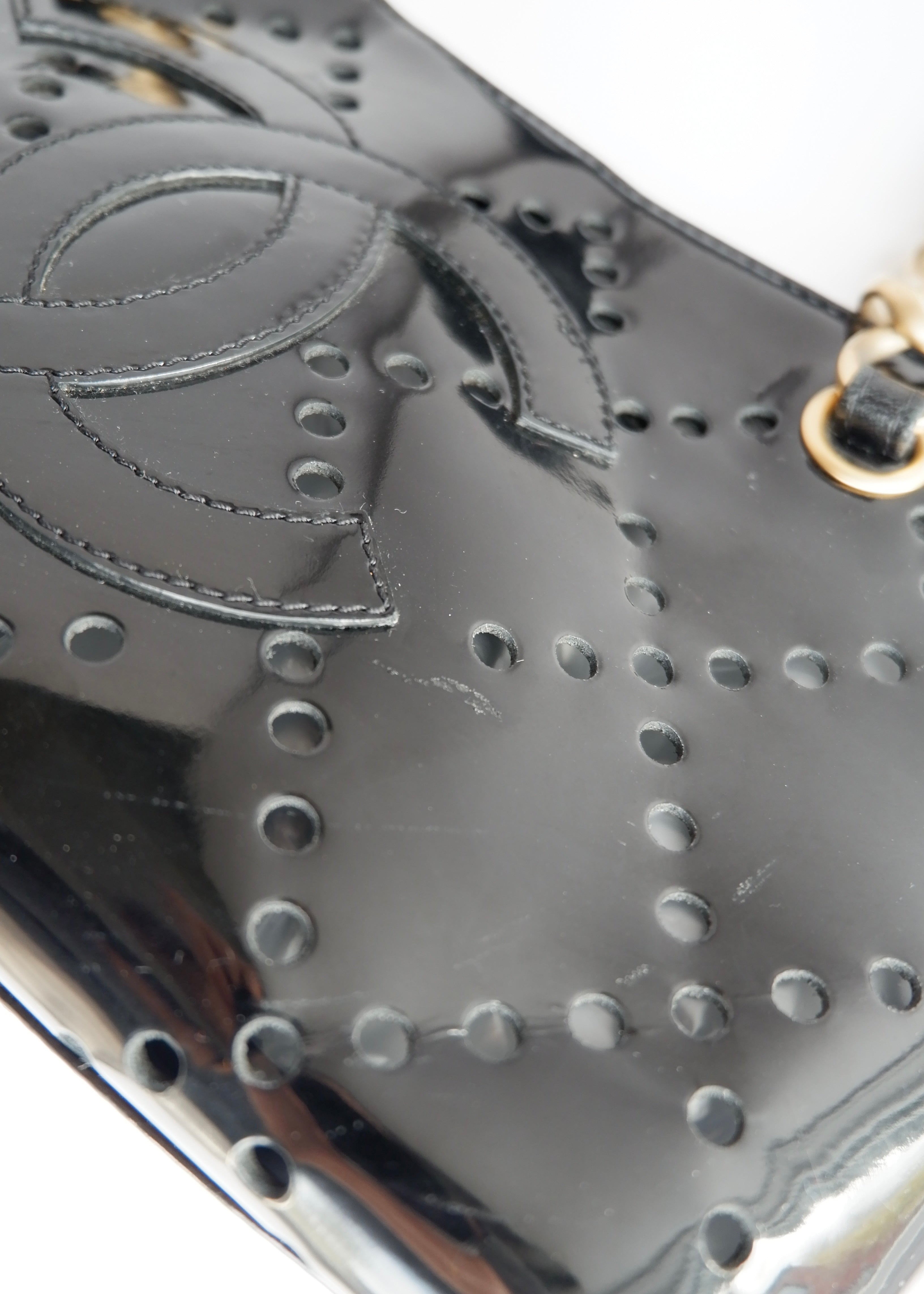 Authentic Preowned Chanel Black Patent Perforated Leather CC Logo Shoulder Bag
