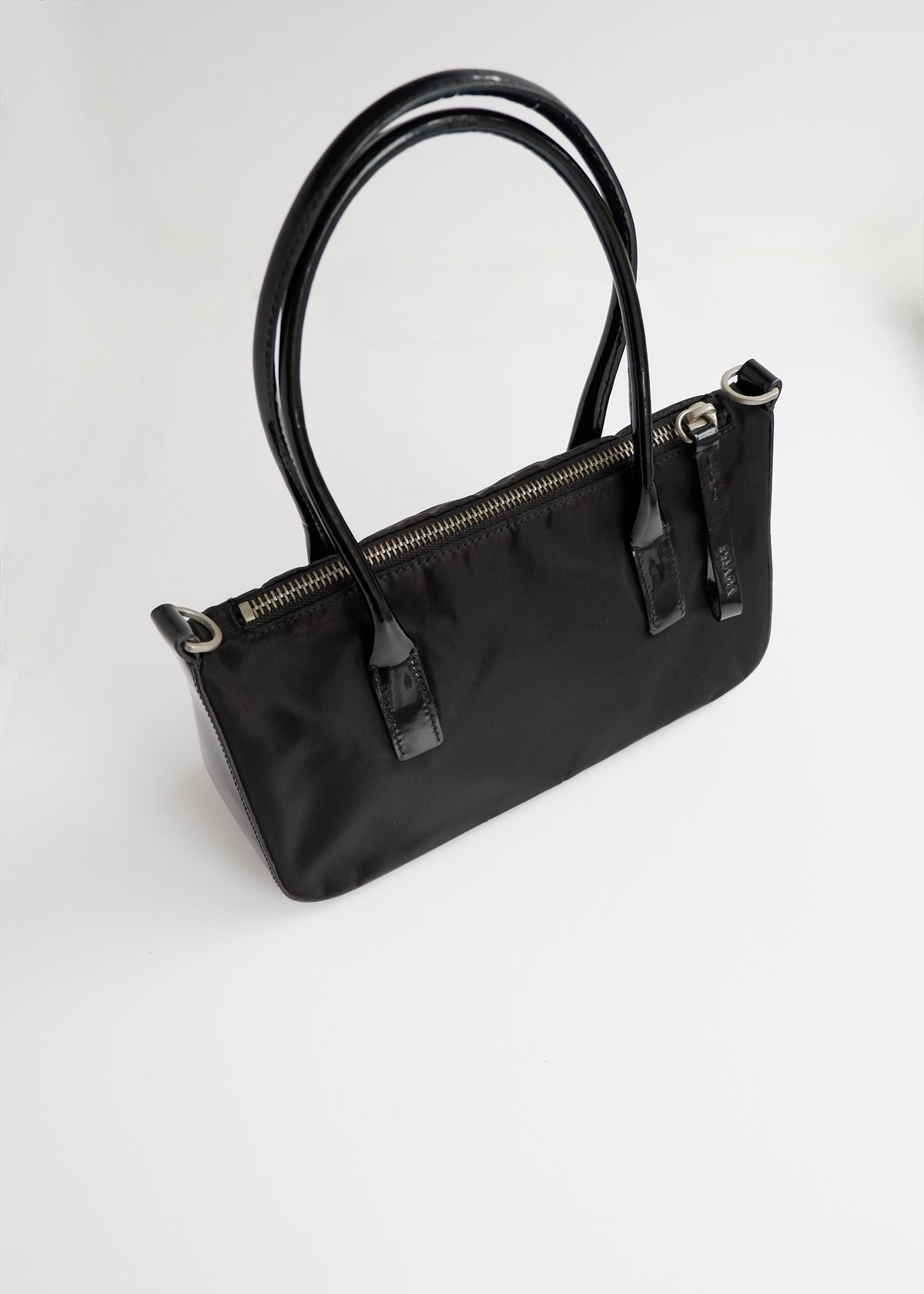 Preowned Prada Black Nylon/ Patent Two Way Bag