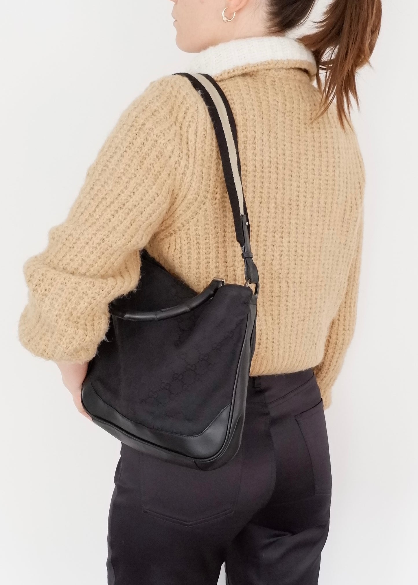 Authentic Preowned Gucci Black GG Canvas Two Strap Shoulder Bag