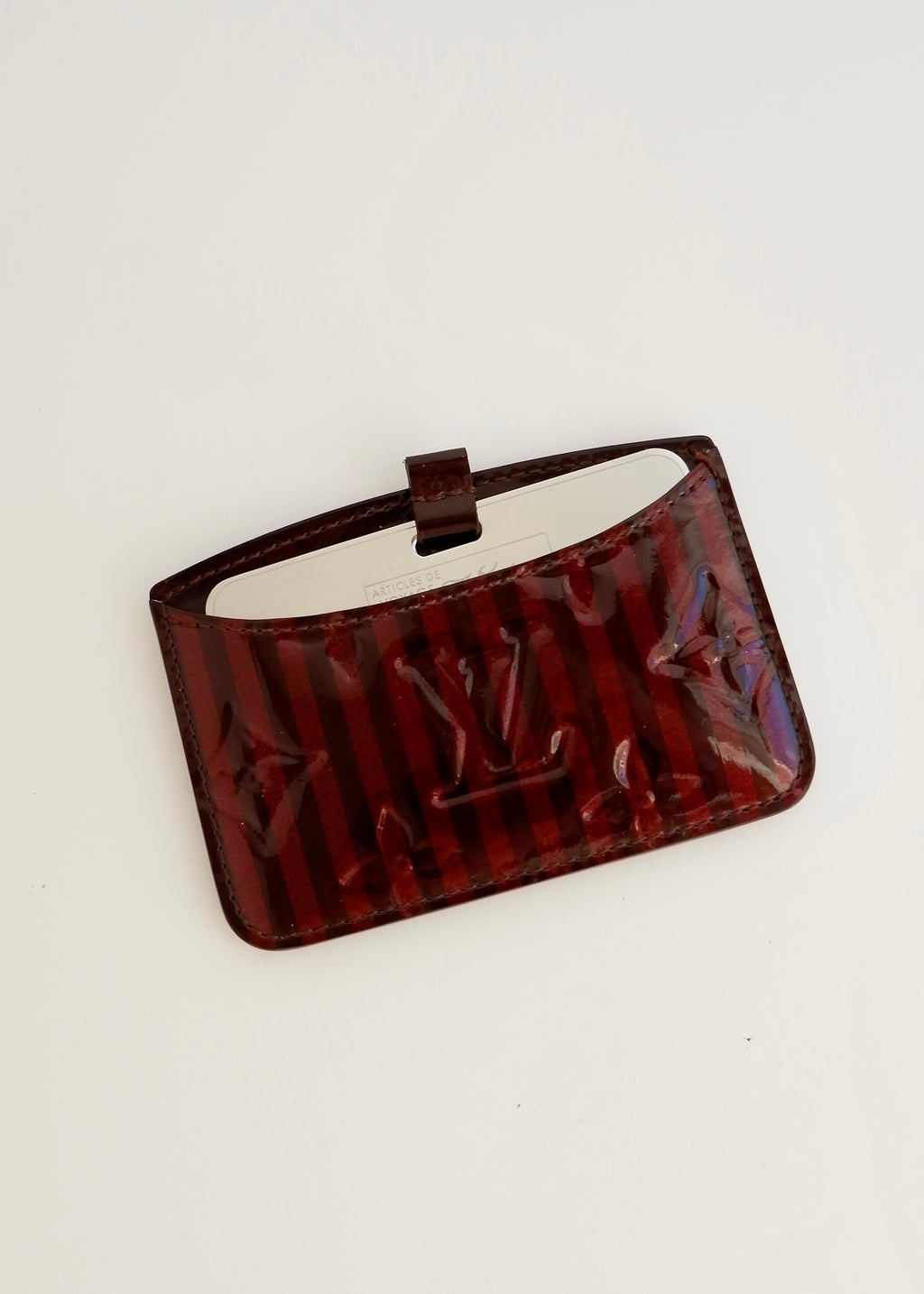 Authentique Porte-Cartes Louis Vuitton Monogram Amarante Stripe Vernis d'occasion