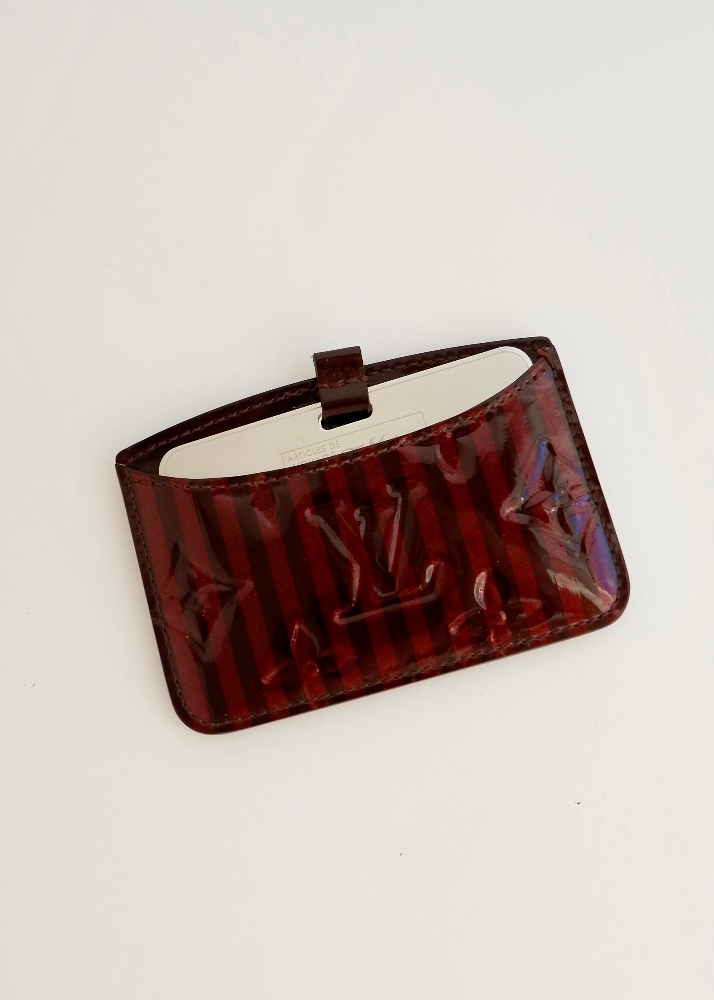 Authentique Porte-Cartes Louis Vuitton Monogram Amarante Stripe Vernis d'occasion