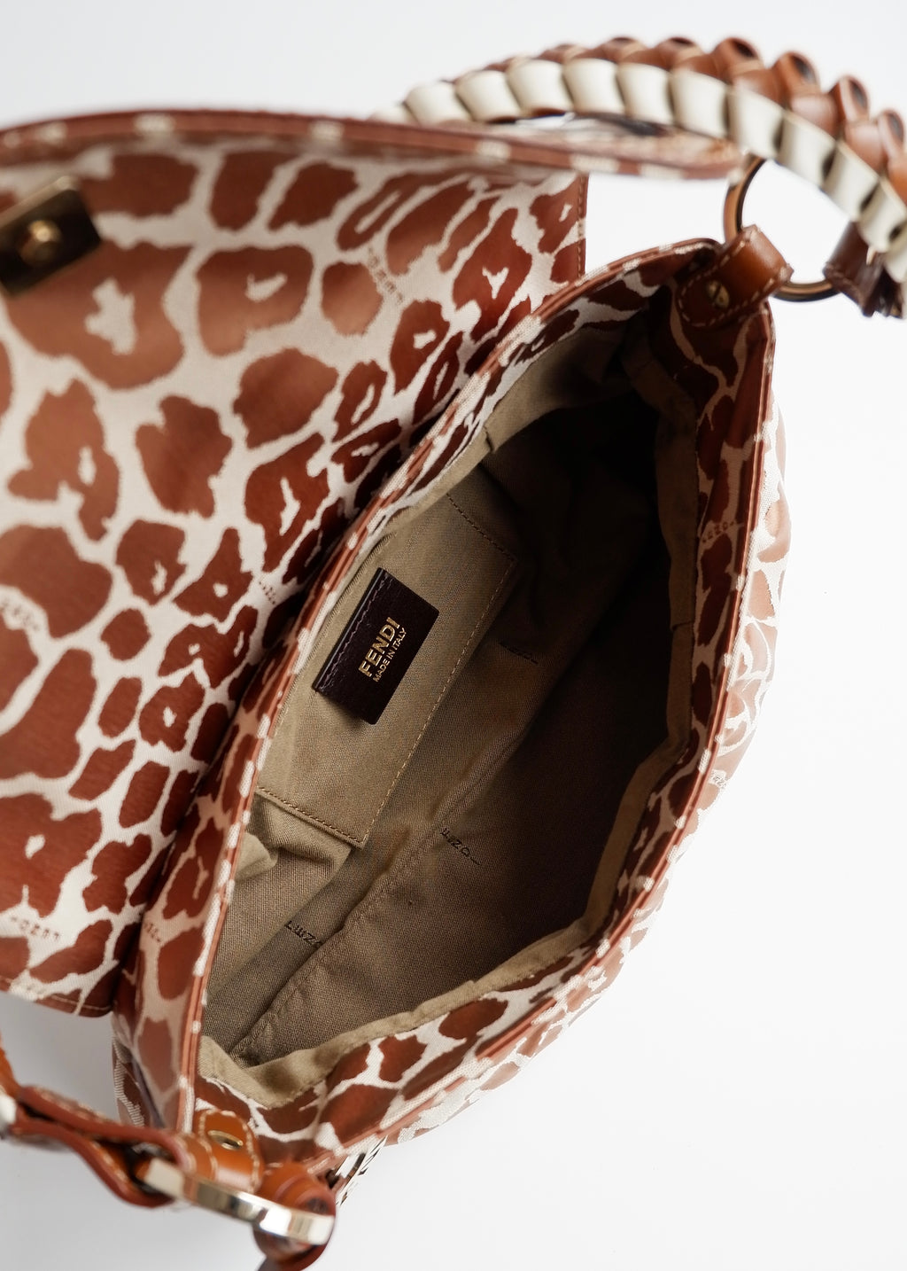 Authentic Preowned Fendi Brown Leopard Fabric Chef Shoulder Bag