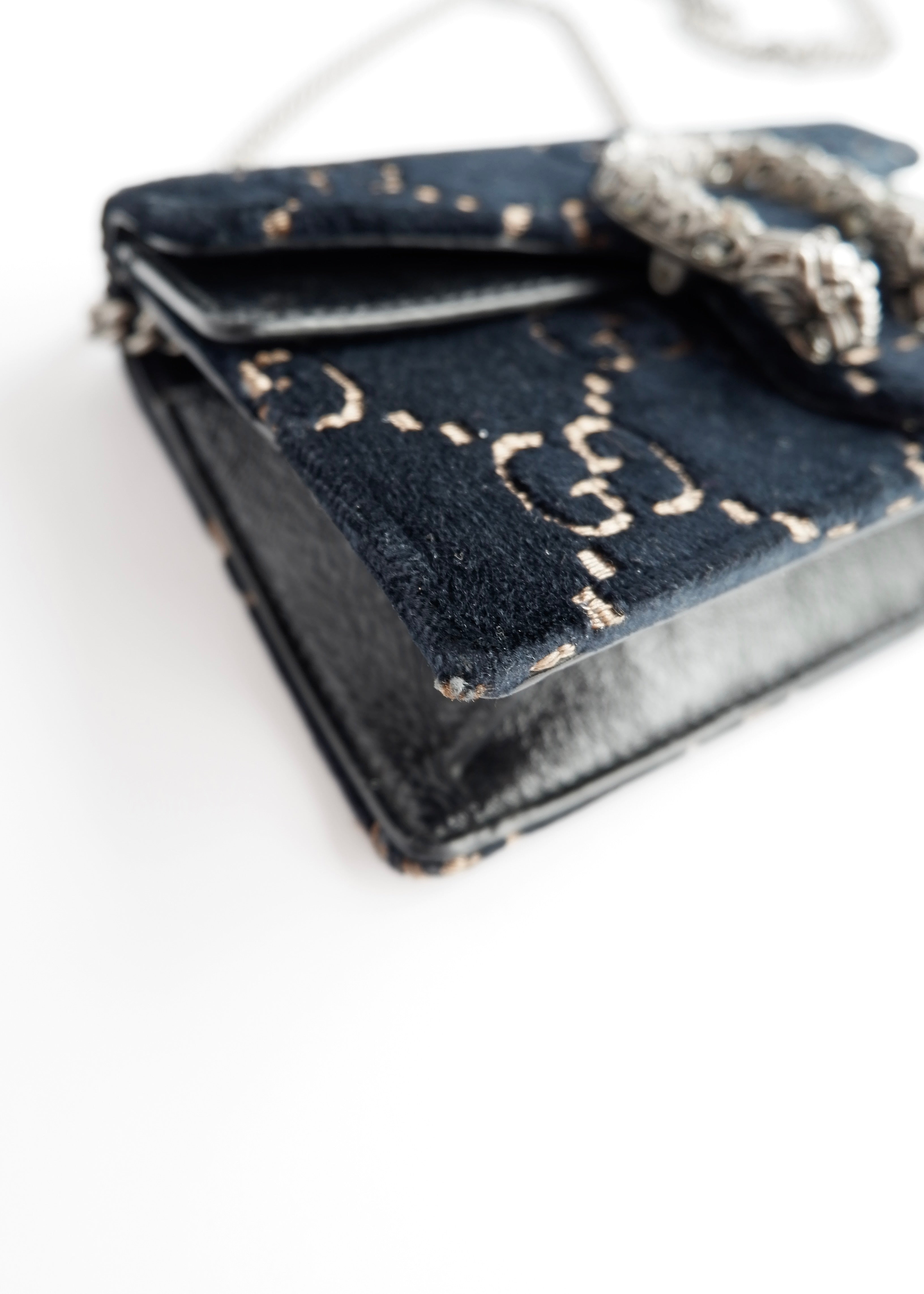 Authentic Preowned Gucci Navy Velvet Super Mini Dionysus Bag