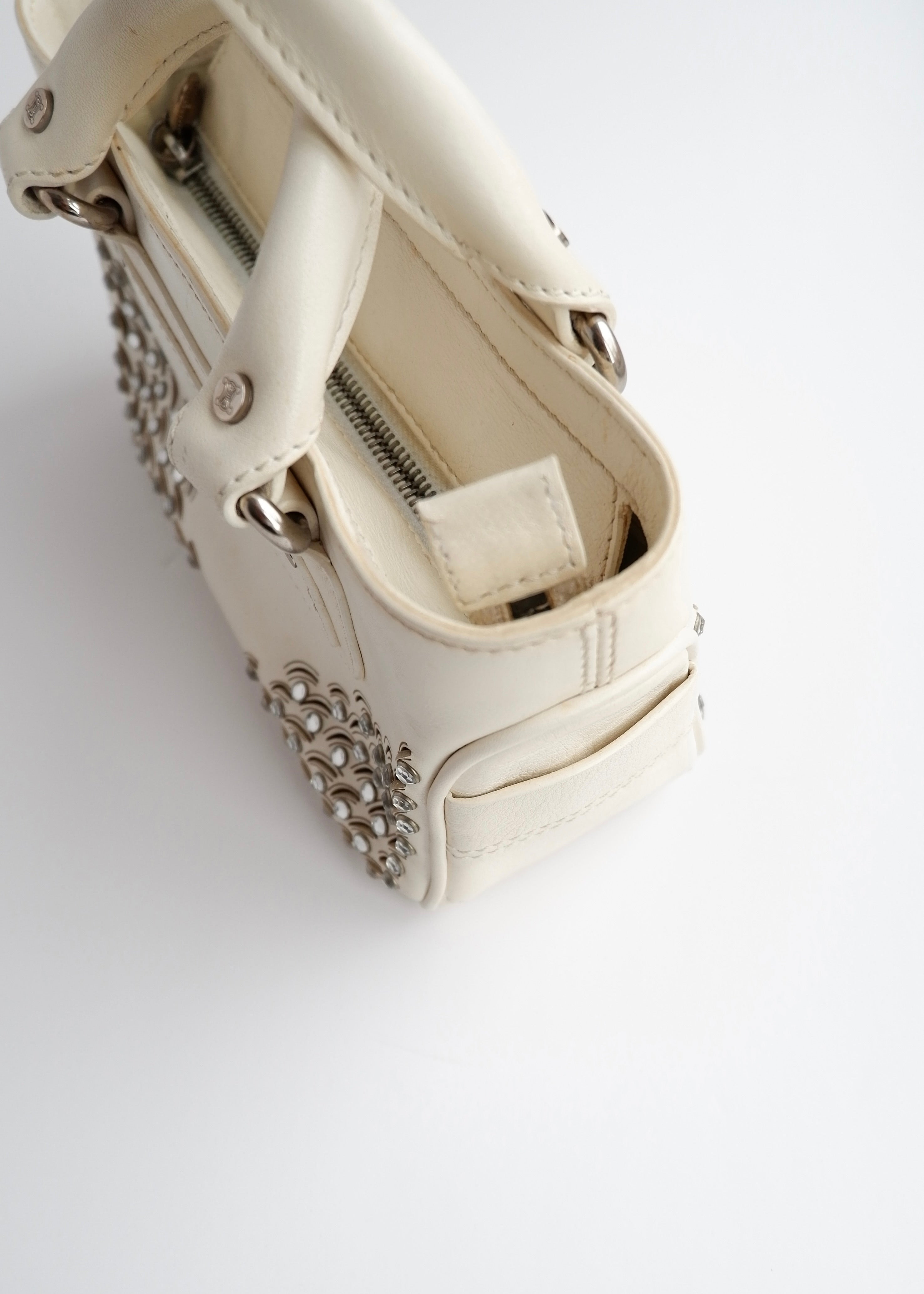 Authentic Preowned Celine White Leather/ Gem Stone Mini Boogie Bag