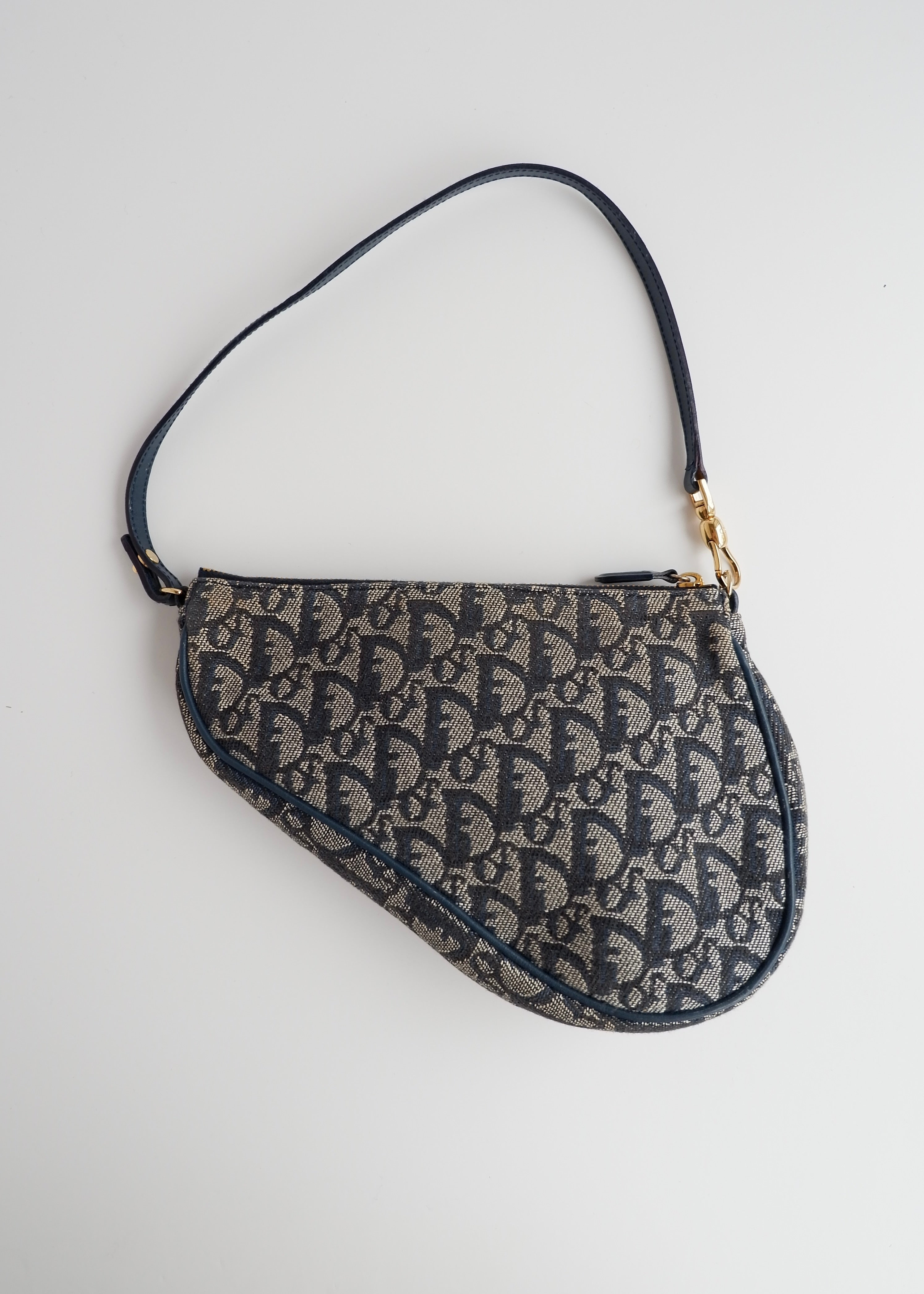 Authentic Preowned Vintage Dior Navy Oblique Canvas Saddle Bag