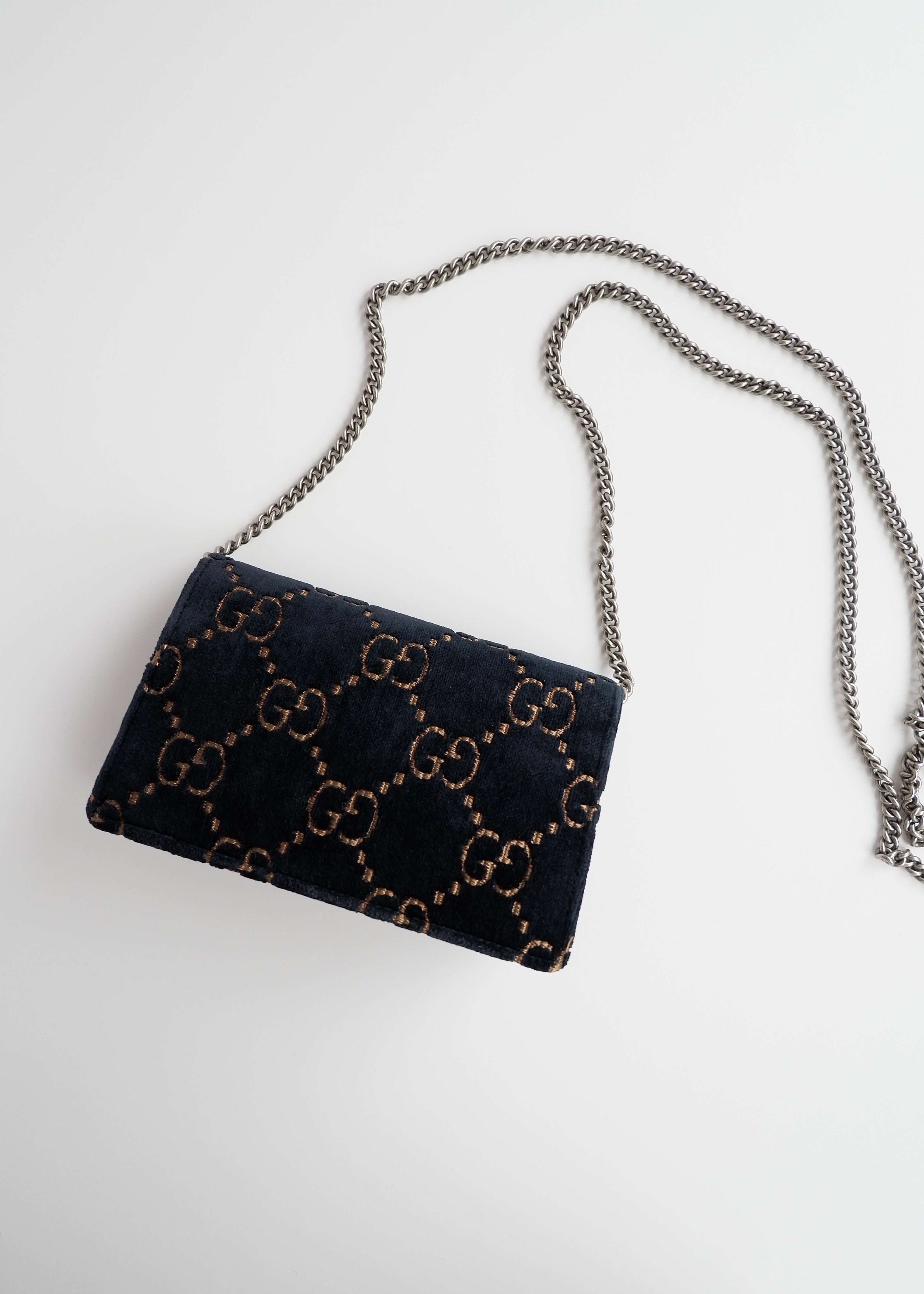 Authentic Preowned Gucci Navy Velvet Super Mini Dionysus Bag