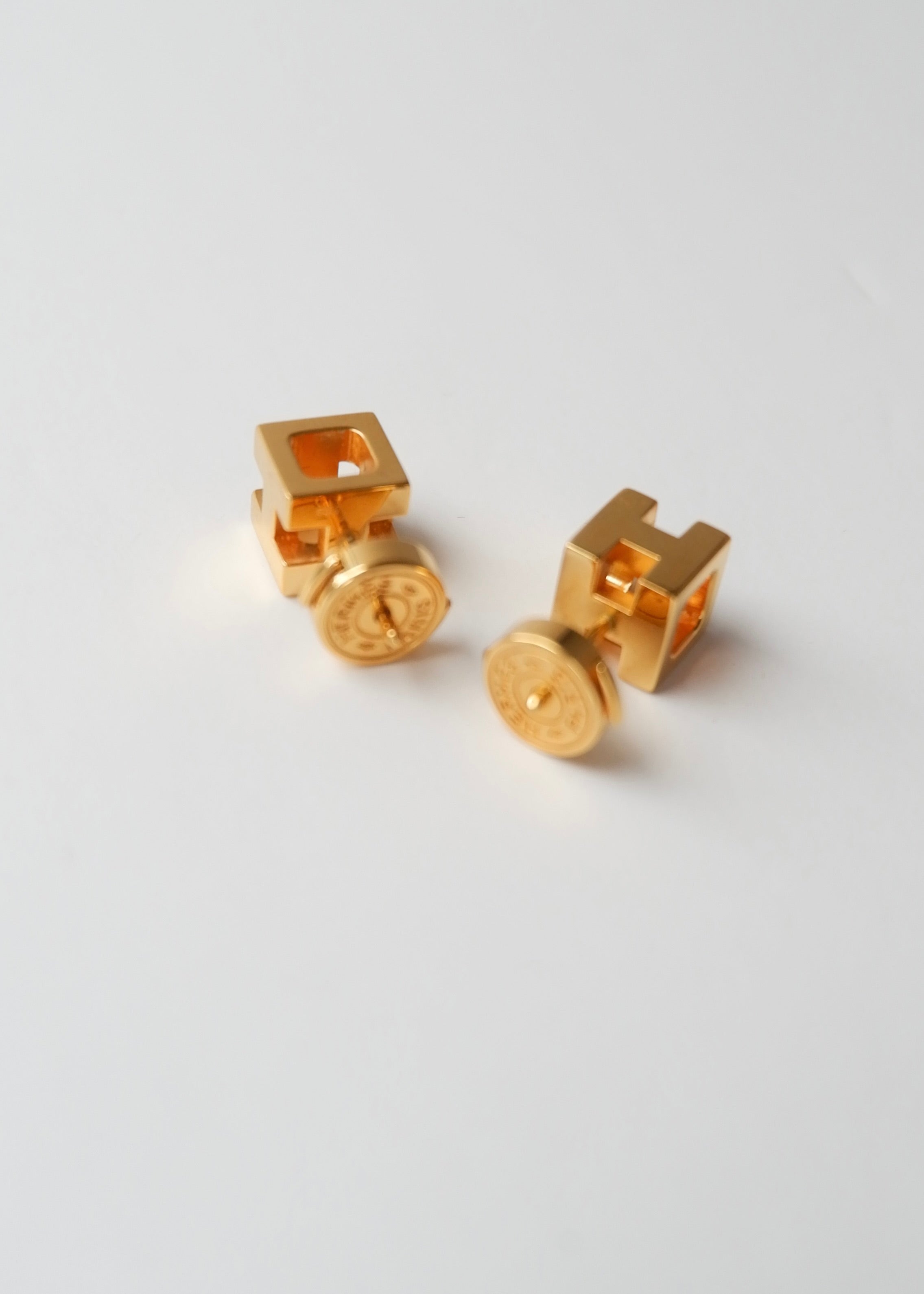 Preowned Hermès Cage d'H Gold-Plated Stud Earrings