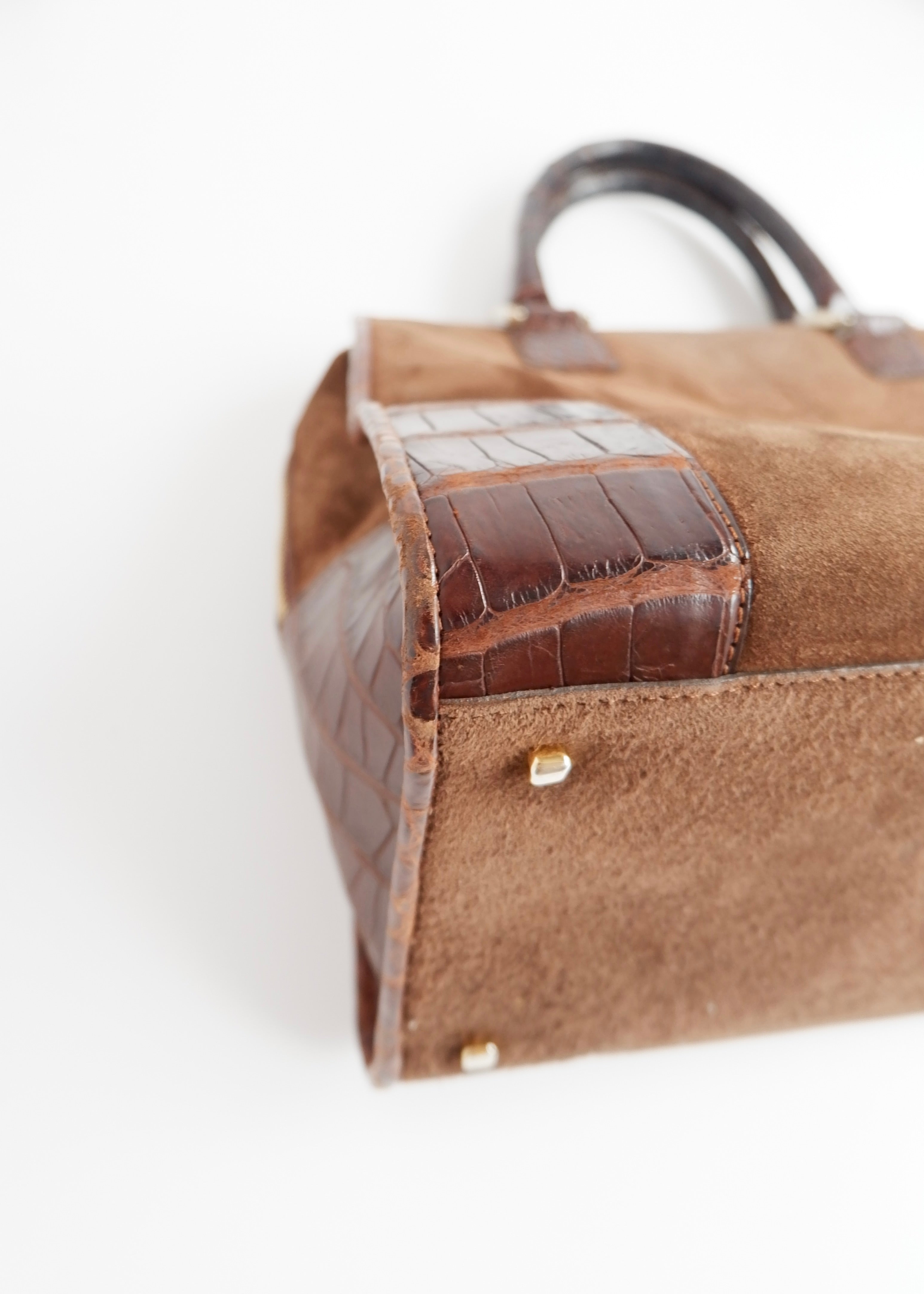 Sac à main Loewe authentique d'occasion en daim marron