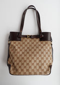 Authentic Preowned Gucci Brown GG Canvas Leather Buckle Shoulder Bag
