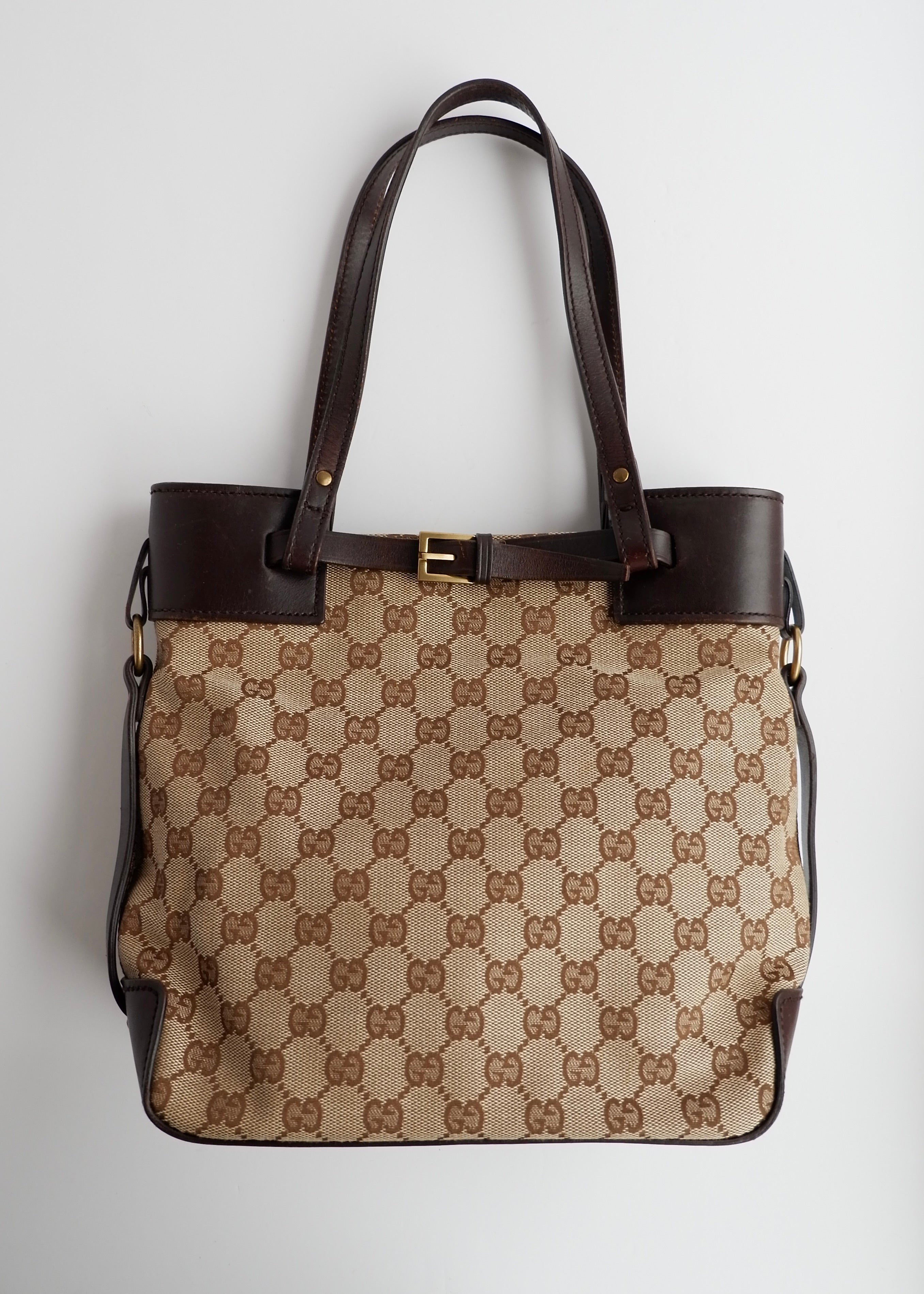Authentic Preowned Gucci Brown GG Canvas Leather Buckle Shoulder Bag
