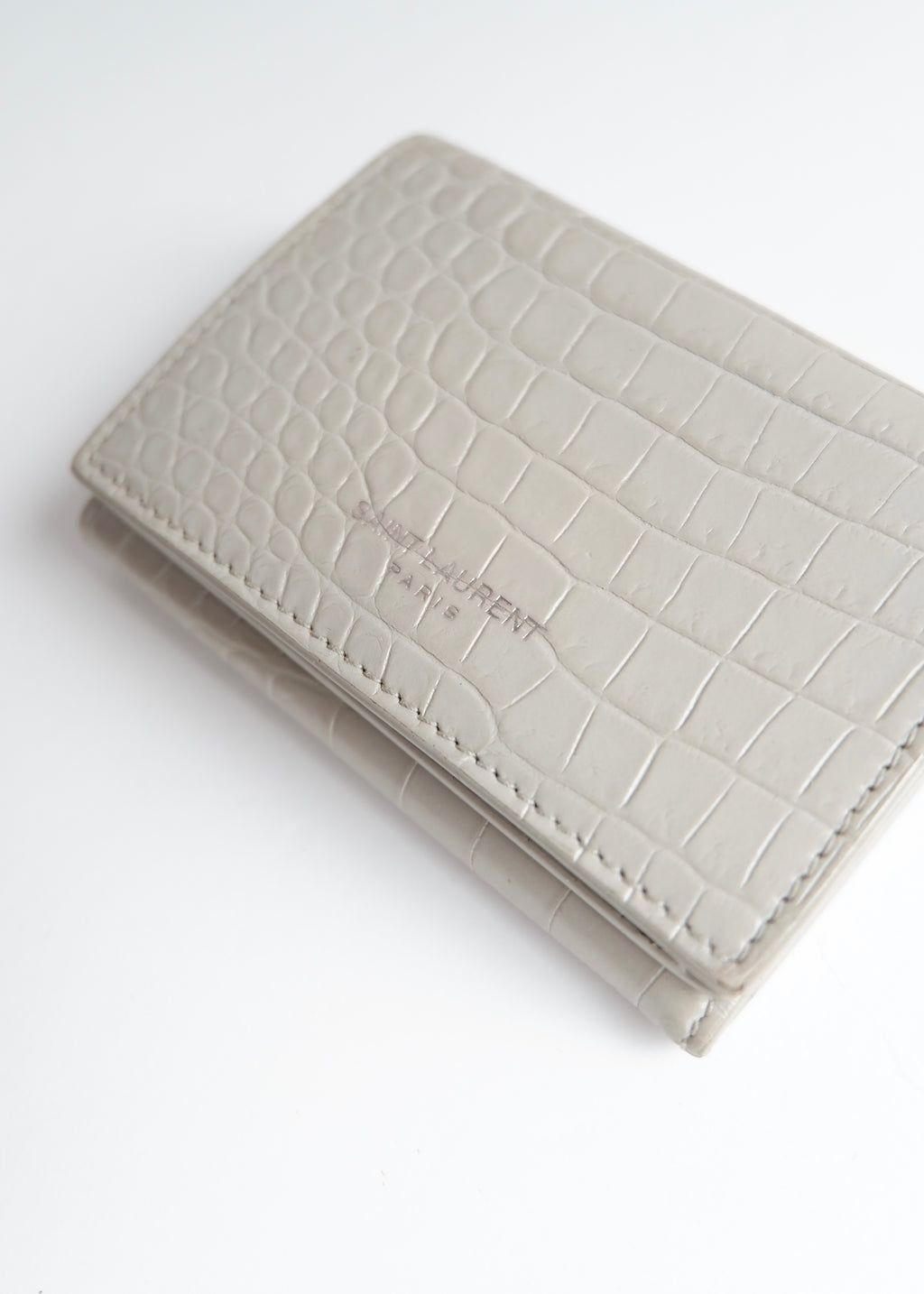 Preowned Saint Laurent Grey Leather Embossed Compact Wallet