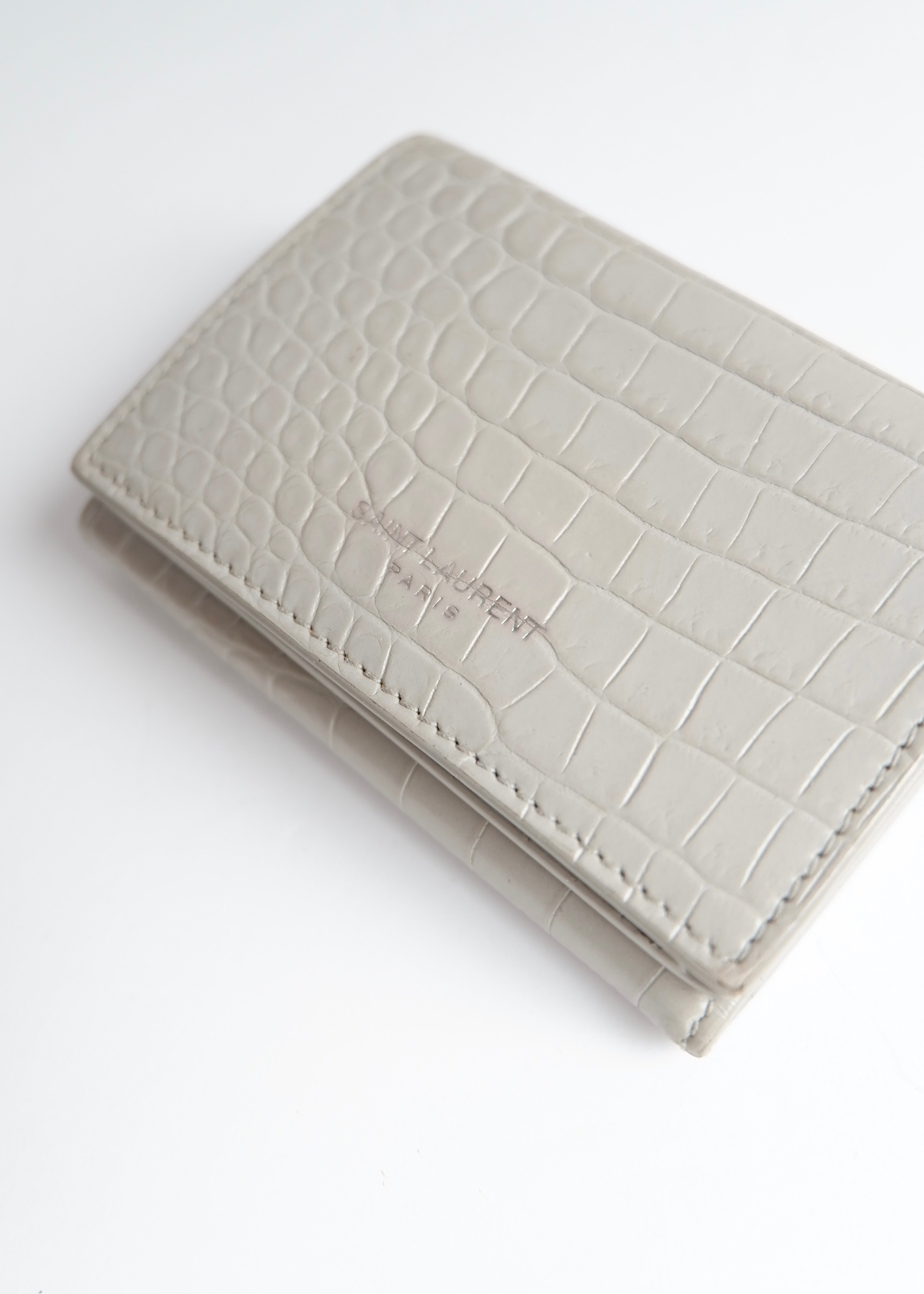Preowned Saint Laurent Grey Leather Embossed Compact Wallet