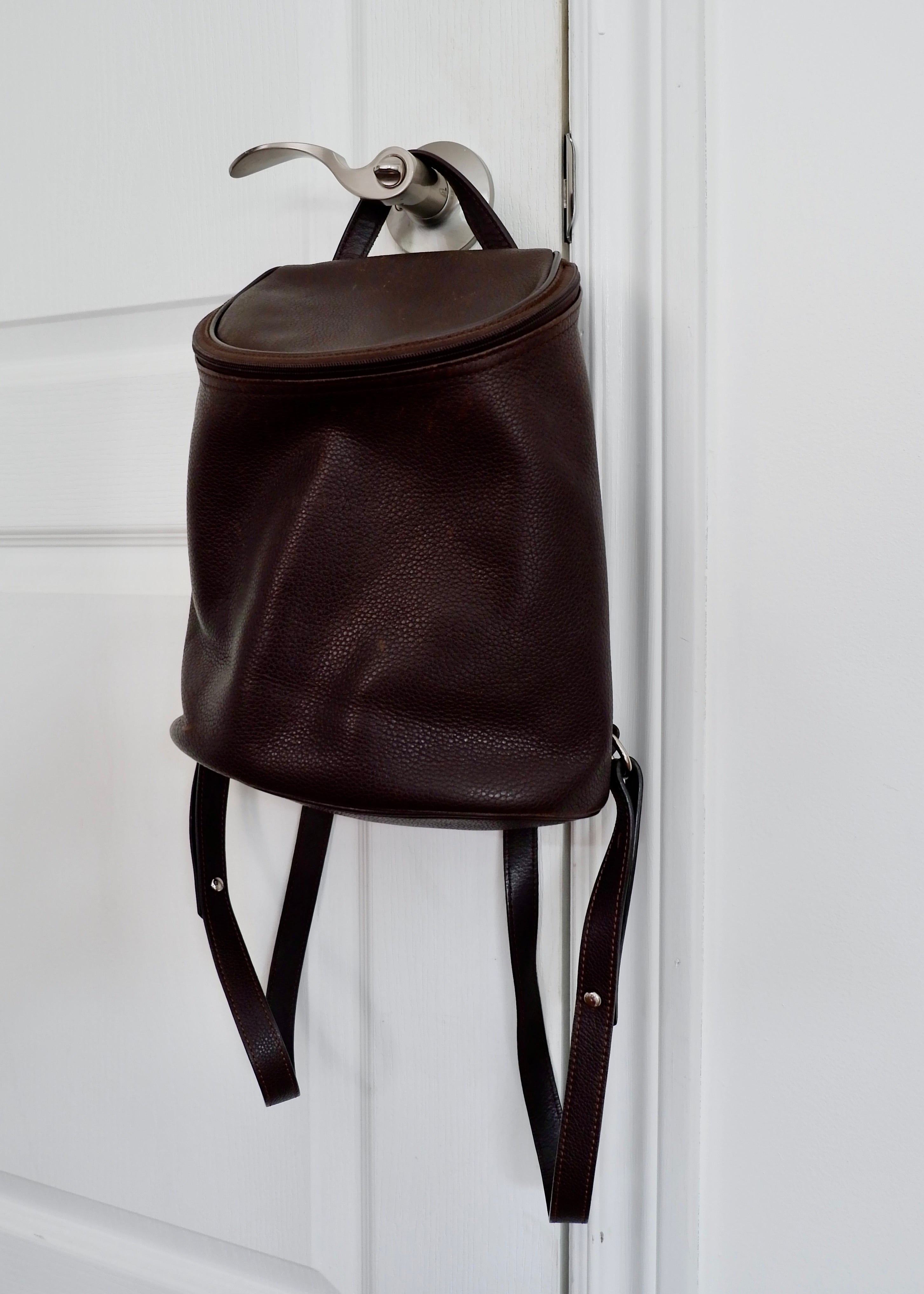 Authentique sac à dos en cuir marron Longchamp d'occasion