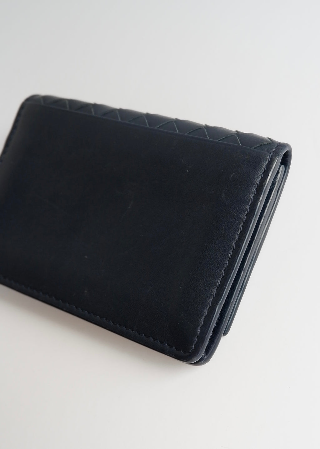 Preowned Bottega Veneta Navy Woven Leather Card Holder