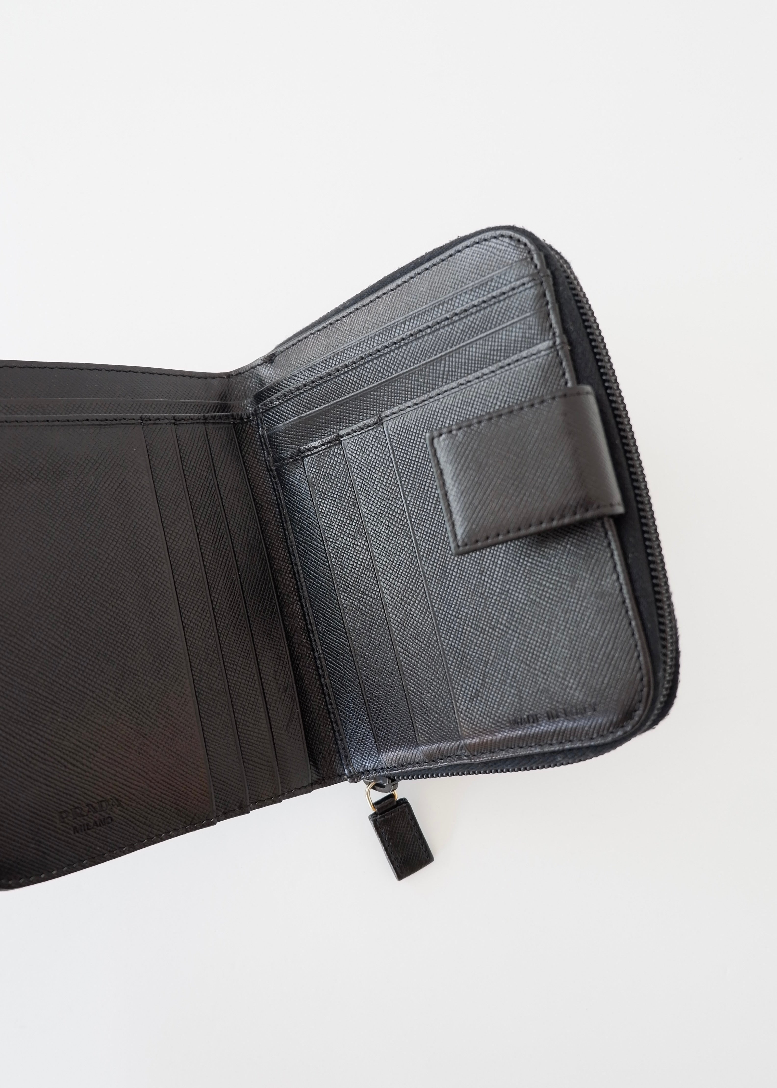 Authentic Preowned Prada Black Saffiano Leather Compact Zip Around Wallet