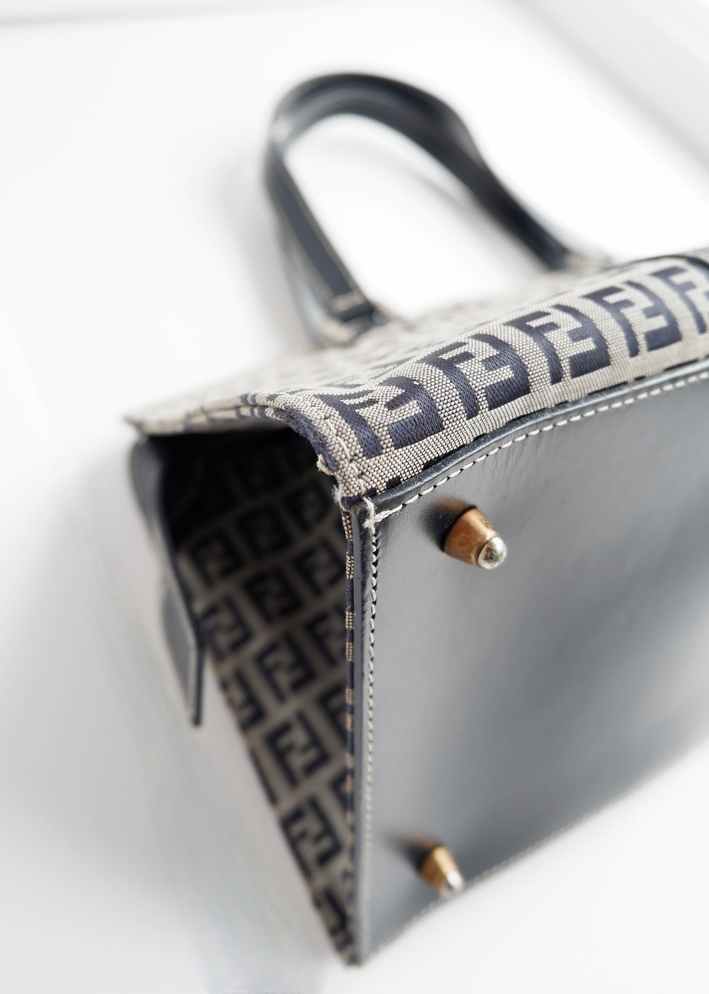 Authentic Preowned Vintage Fendi Navy Zucchino East West Shoulder Bag