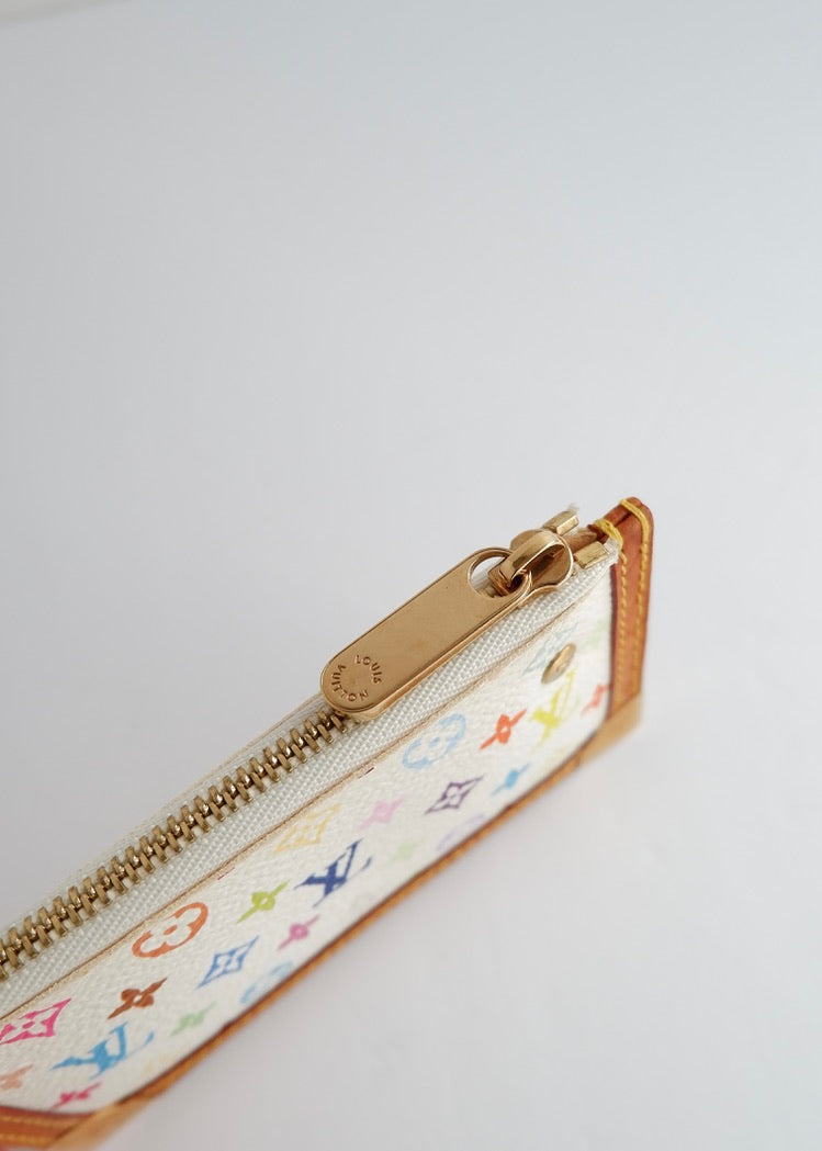 Authentique Louis Vuitton White Multi Pochette Clé d'occasion