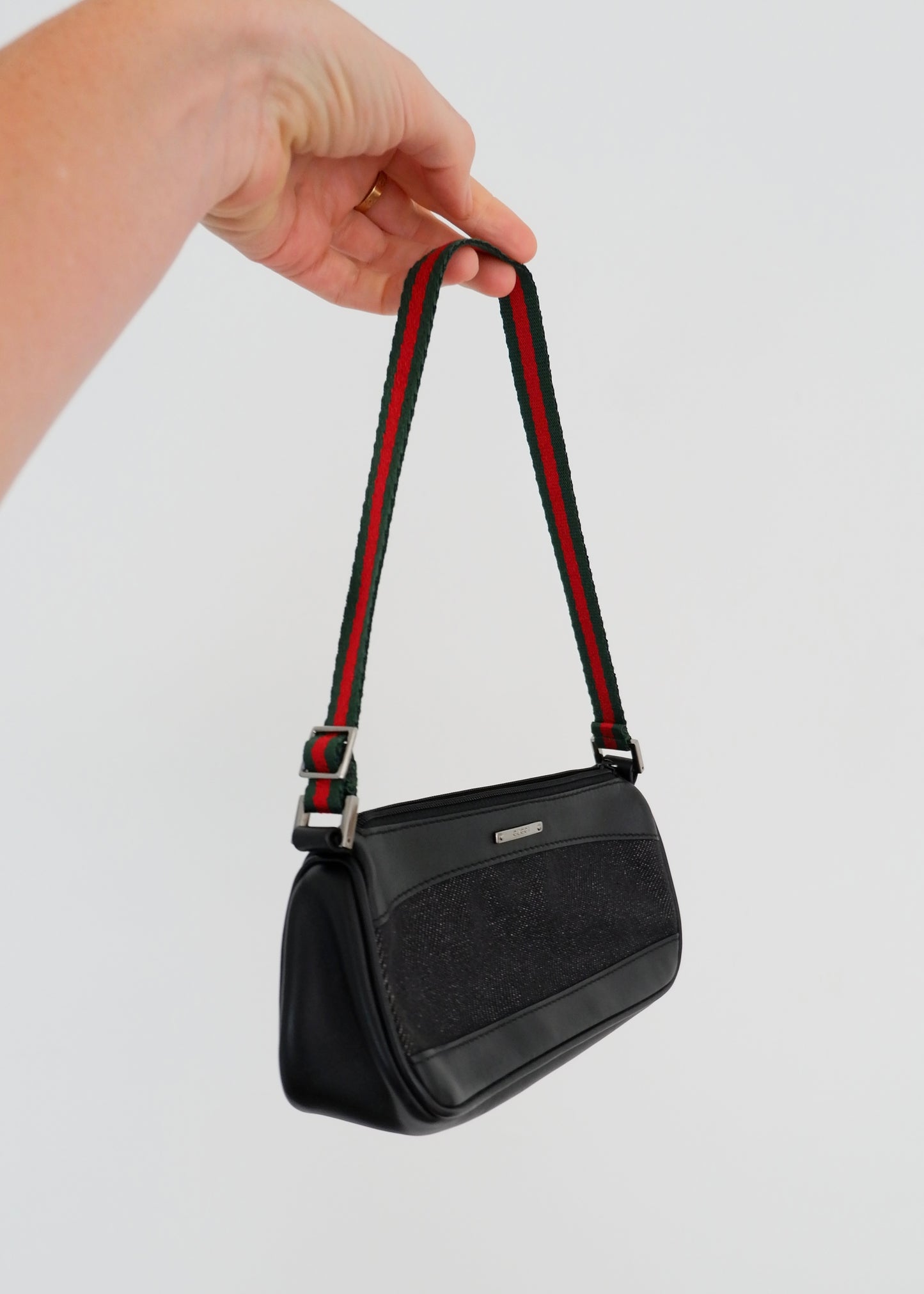 Authentic Preowned Gucci Black Denim/ Leather Sherry Line Micro Shoulder Bag