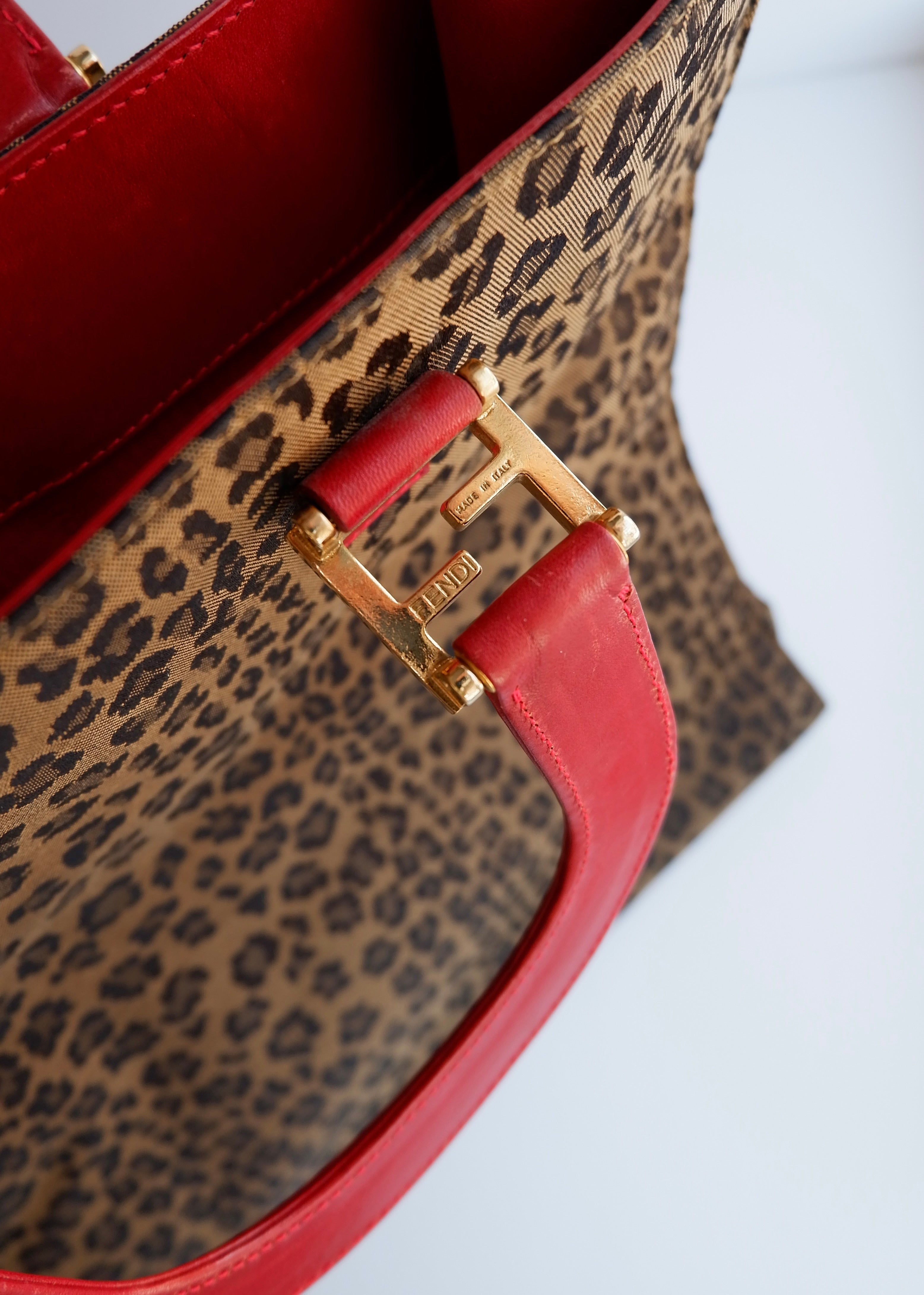 Authentic Preowned Vintage Fendi Animal Print Canvas/Leather Top Handle Tote