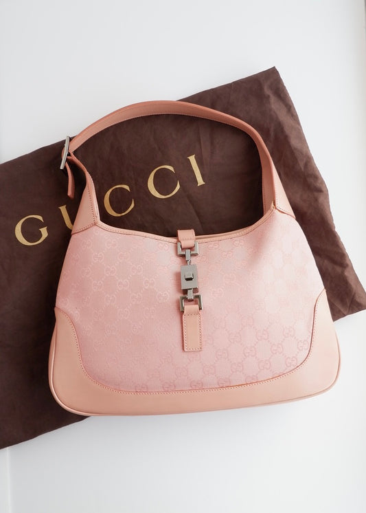 Authentic Preowned Gucci Pink GG Canvas/Leather Jackie Shoulder Bag