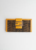 Preowned Vintage Fendi Yellow Leather Animal Print Canvas Long Wallet