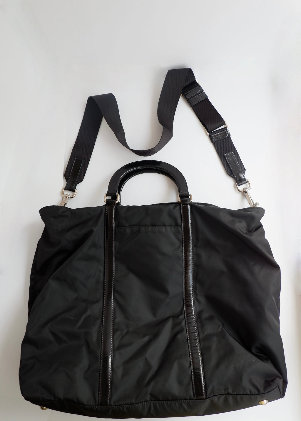 Preowned Prada Black Nylon/Leather Two Way Messenger Tote