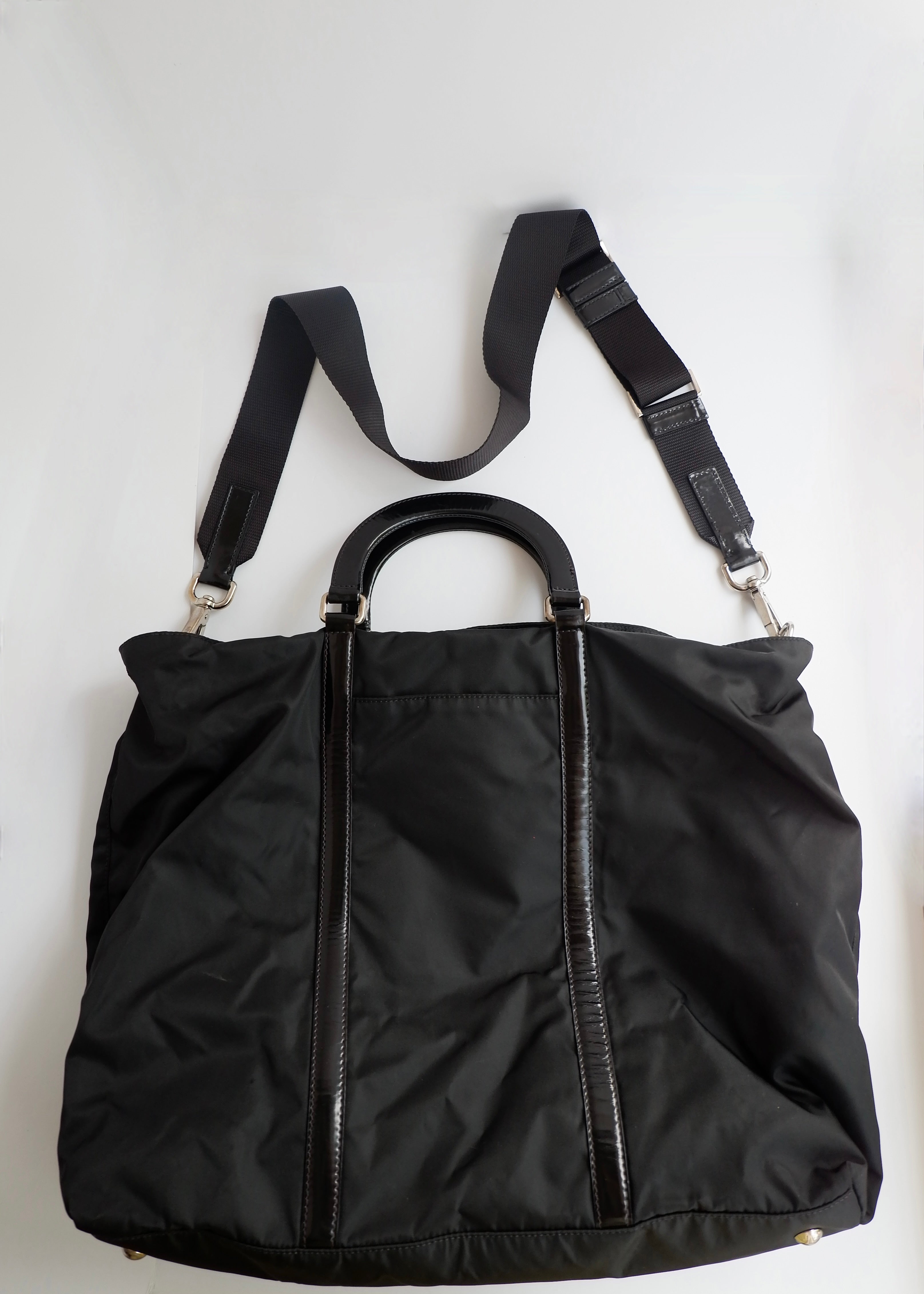 Preowned Prada Black Nylon/Leather Two Way Messenger Tote
